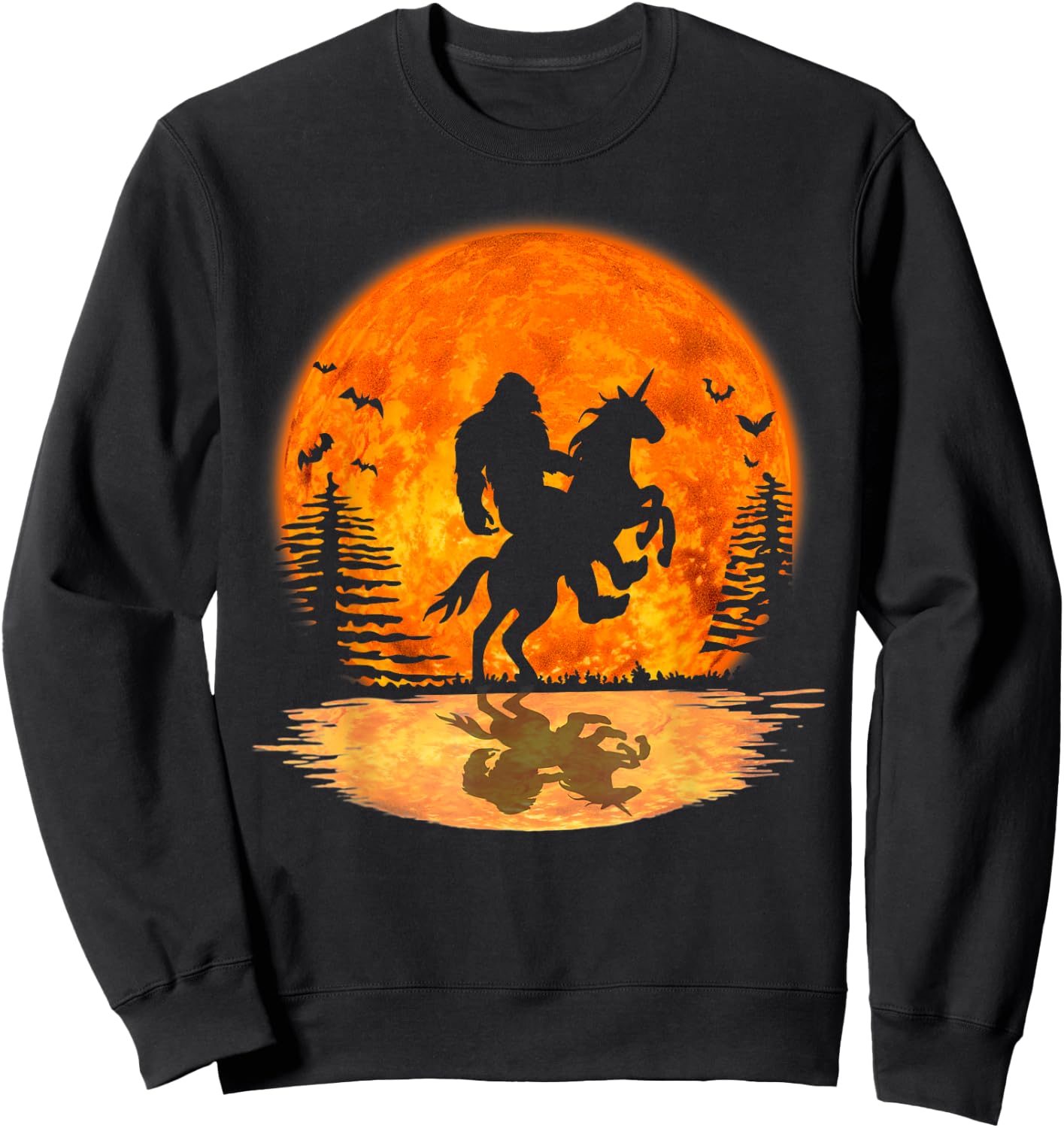 Bigfoot Sasquatch Riding Unicorn In The Moonlight Halloween Sweatshirt - Sweatshirt | Black