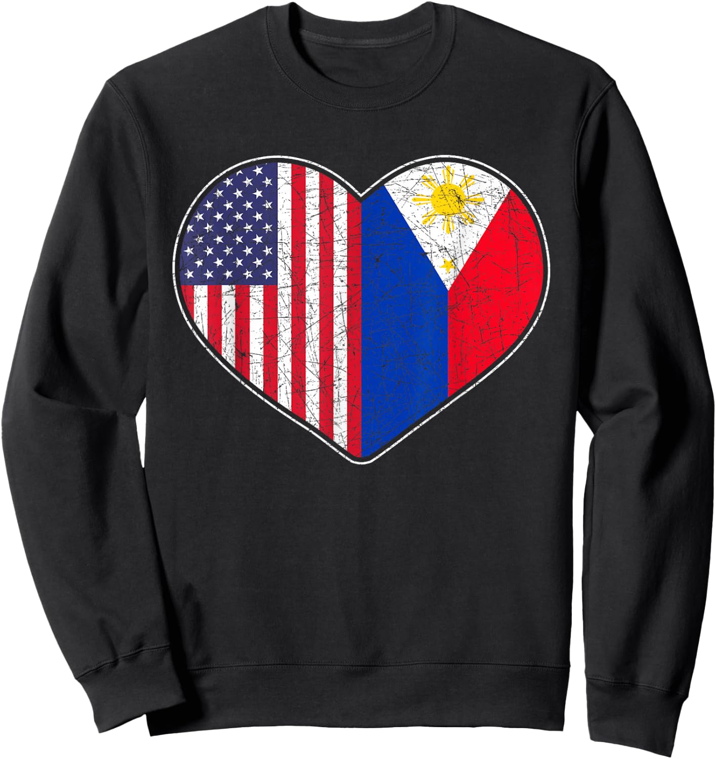 USA Flag Heart Filipino Heritage Pinoy Love Philippines Sweatshirt - Sweatshirt | Black