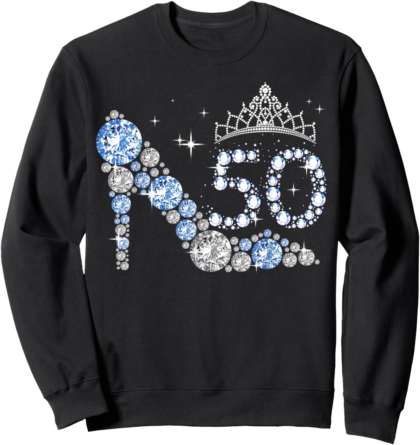 mb 50th Birthday Diamond High Heels Crown Sparkling Women Sweatshirt - Sweatshirt | Black