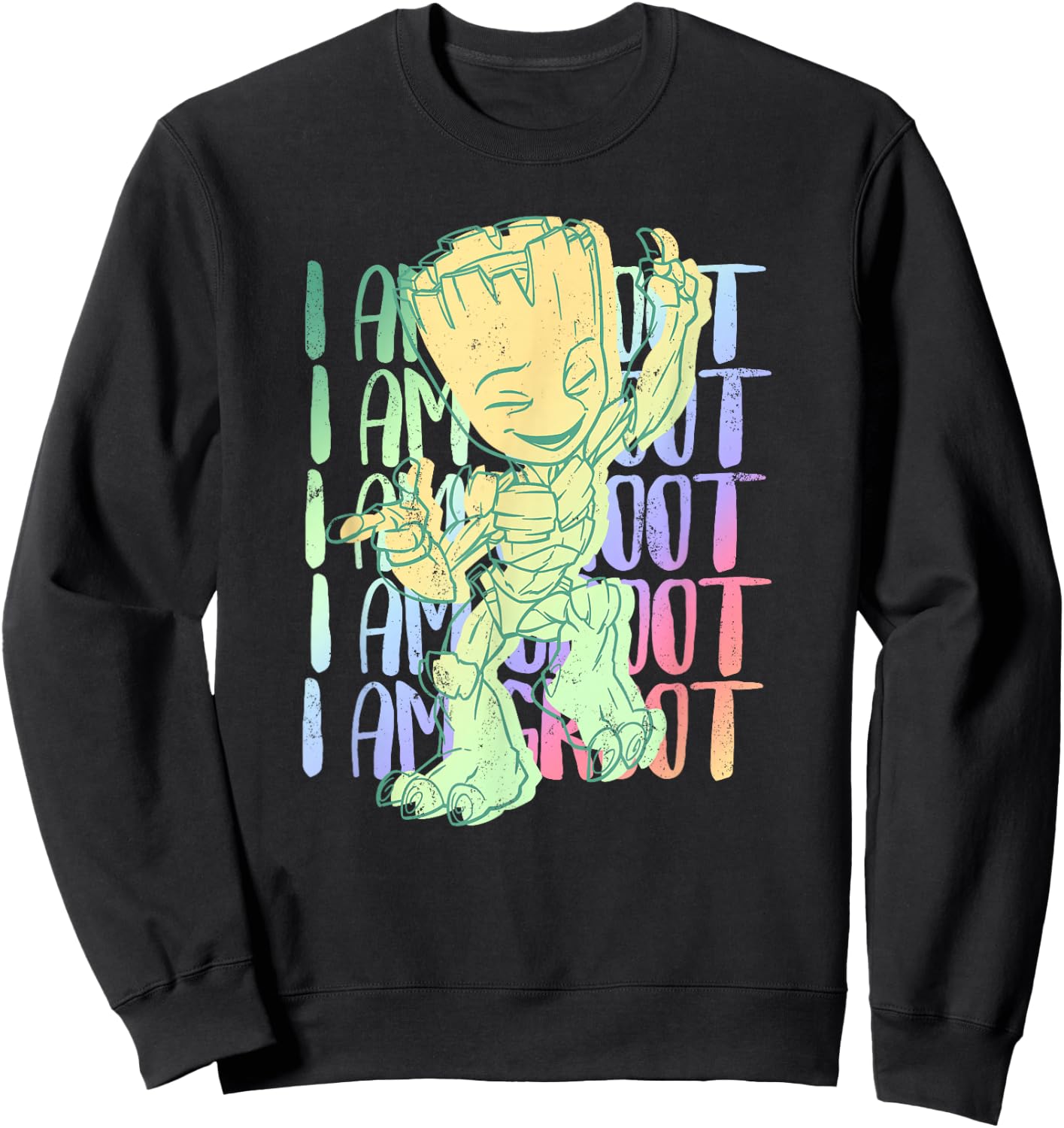Marvel I Am Groot Happy Groot Neon Text Stack Sweatshirt - Sweatshirt | Black