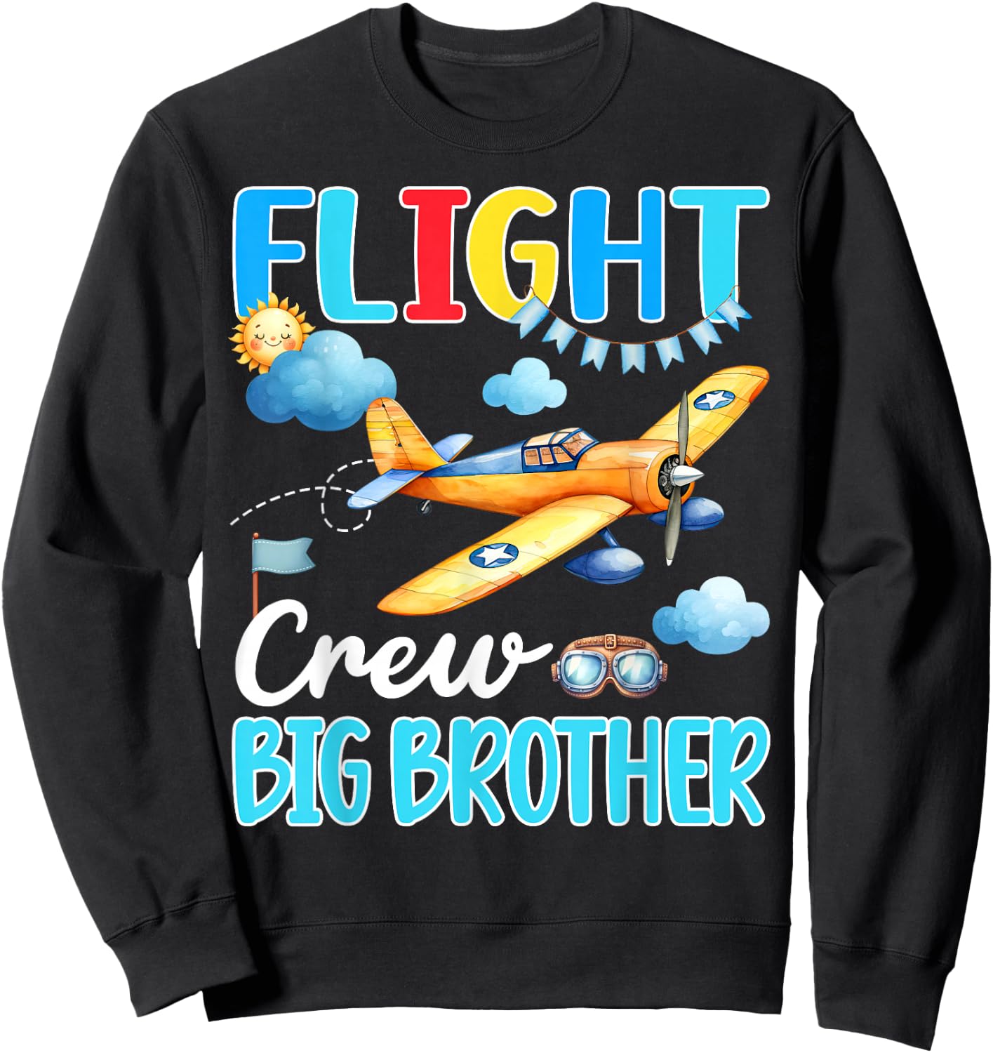 Flight Crew Big Brother Birthday Airplane Matching Family Sweatshirt - Sweatshirt | Black