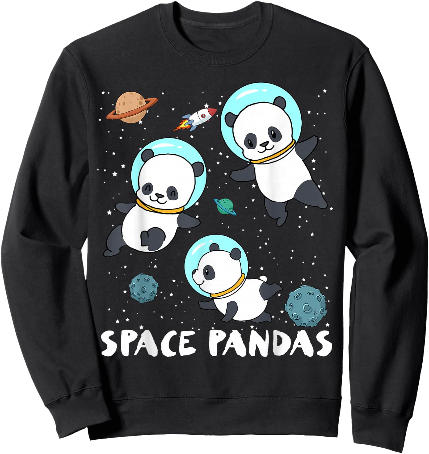 Space Pandas Funny Astronaut Planet Travel Sweatshirt - Sweatshirt | Black