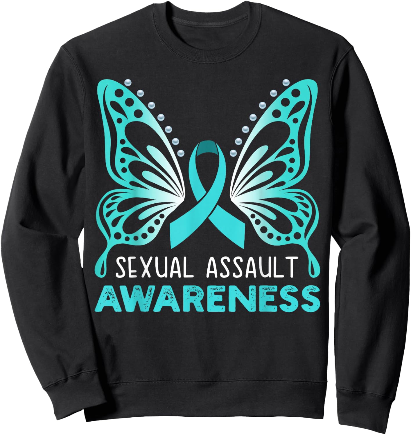 Teal Ribbon, Teal Butterfly, Sexual Assault Awareness Women Sweatshirt - Sweatshirt | Black
