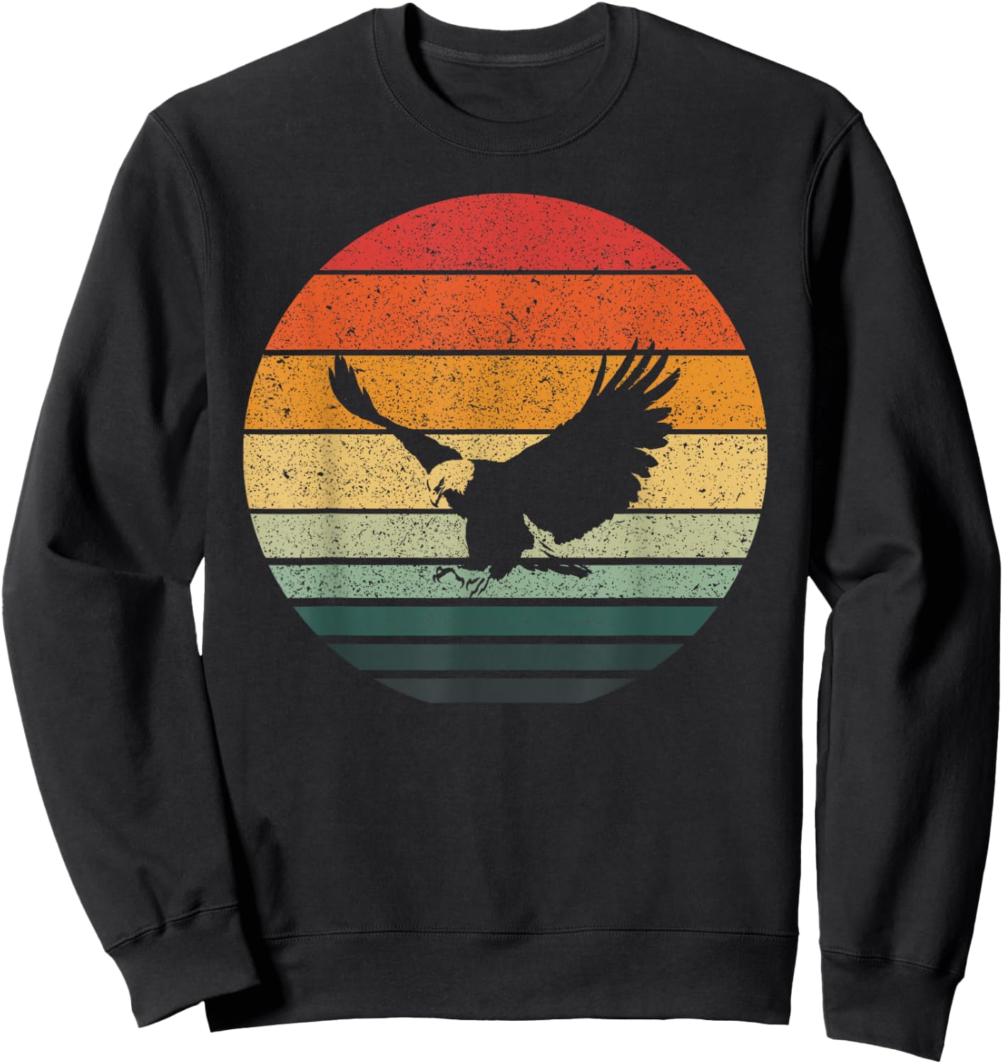 Eagle Hawk Vintage Sunset Retro Art Design Animal Print Black -Adults Small Classic Fit Pull On Short Sleeve Cotton Blend Machine Wash Sweatshirt - Sweatshirt | Black