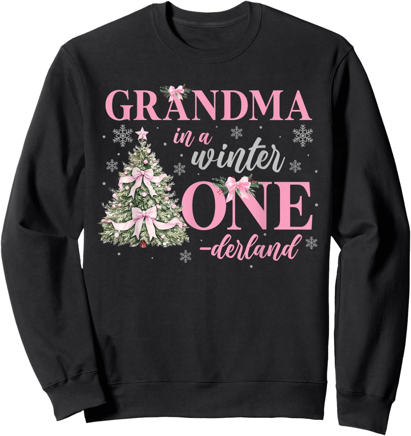 Grandma in a Winter Onederland Birthday Girl Christmas Tree Sweatshirt - Sweatshirt | Black