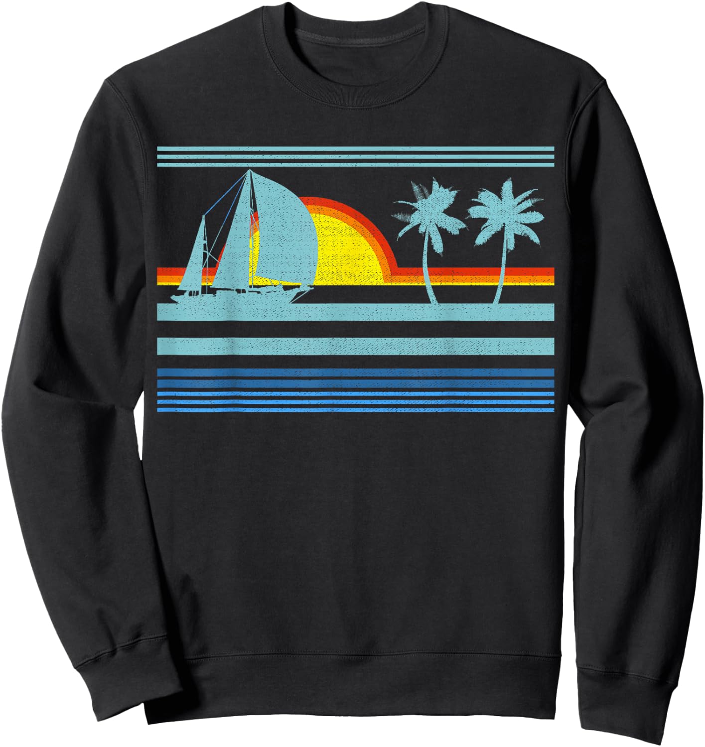 Retro Palm Tree Shirt - Tropical Beach Vintage Style 70s 80s Sweatshirt - Sweatshirt | Black