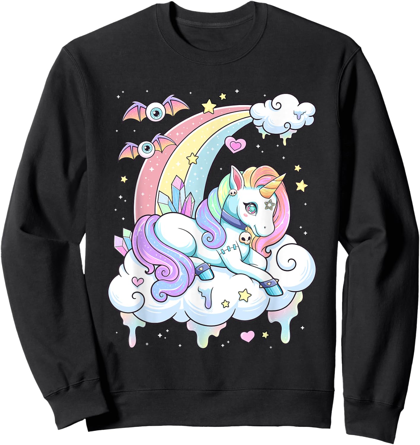 Kawaii Pastel Goth Cute Scary Rainbow Unicorn Sweatshirt - Sweatshirt | Black