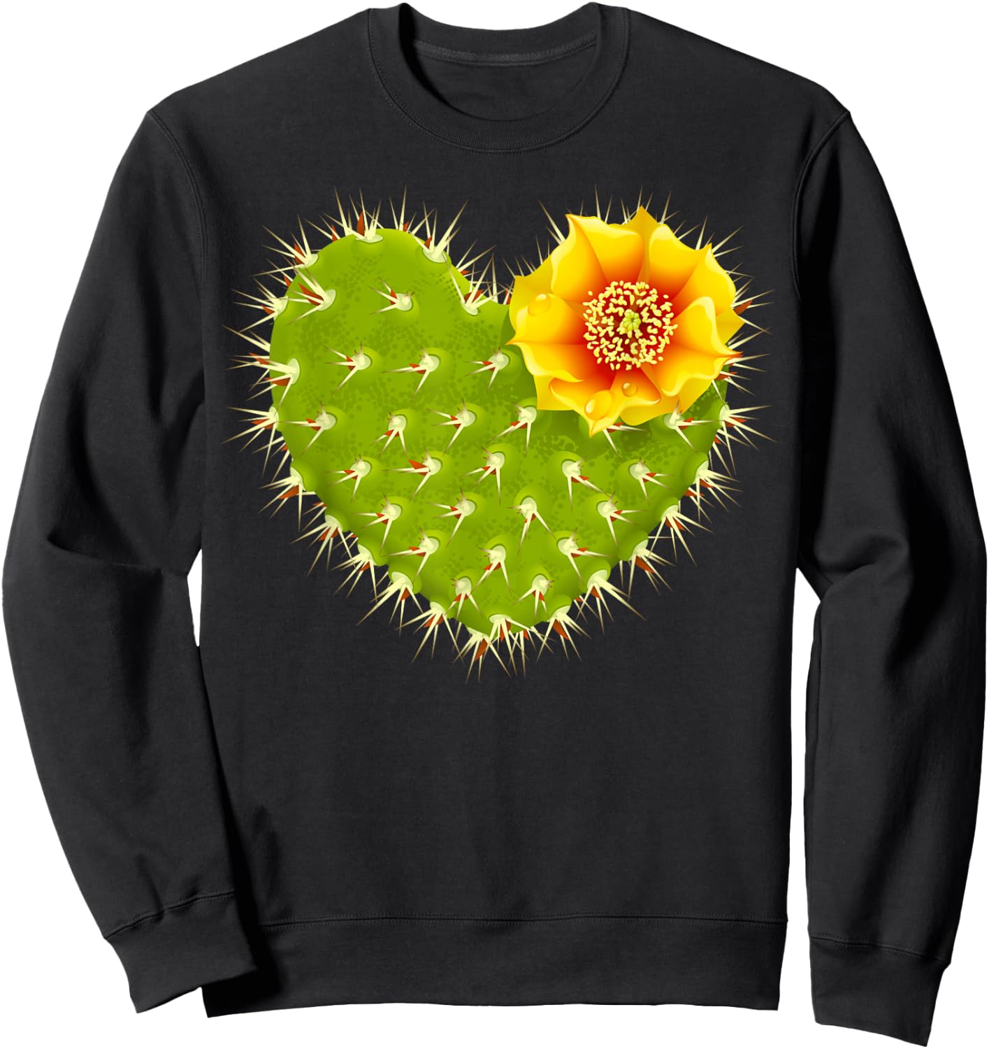Cute Giant Cactus Heart with Yellow Desert Flower Sweatshirt - Sweatshirt | Black