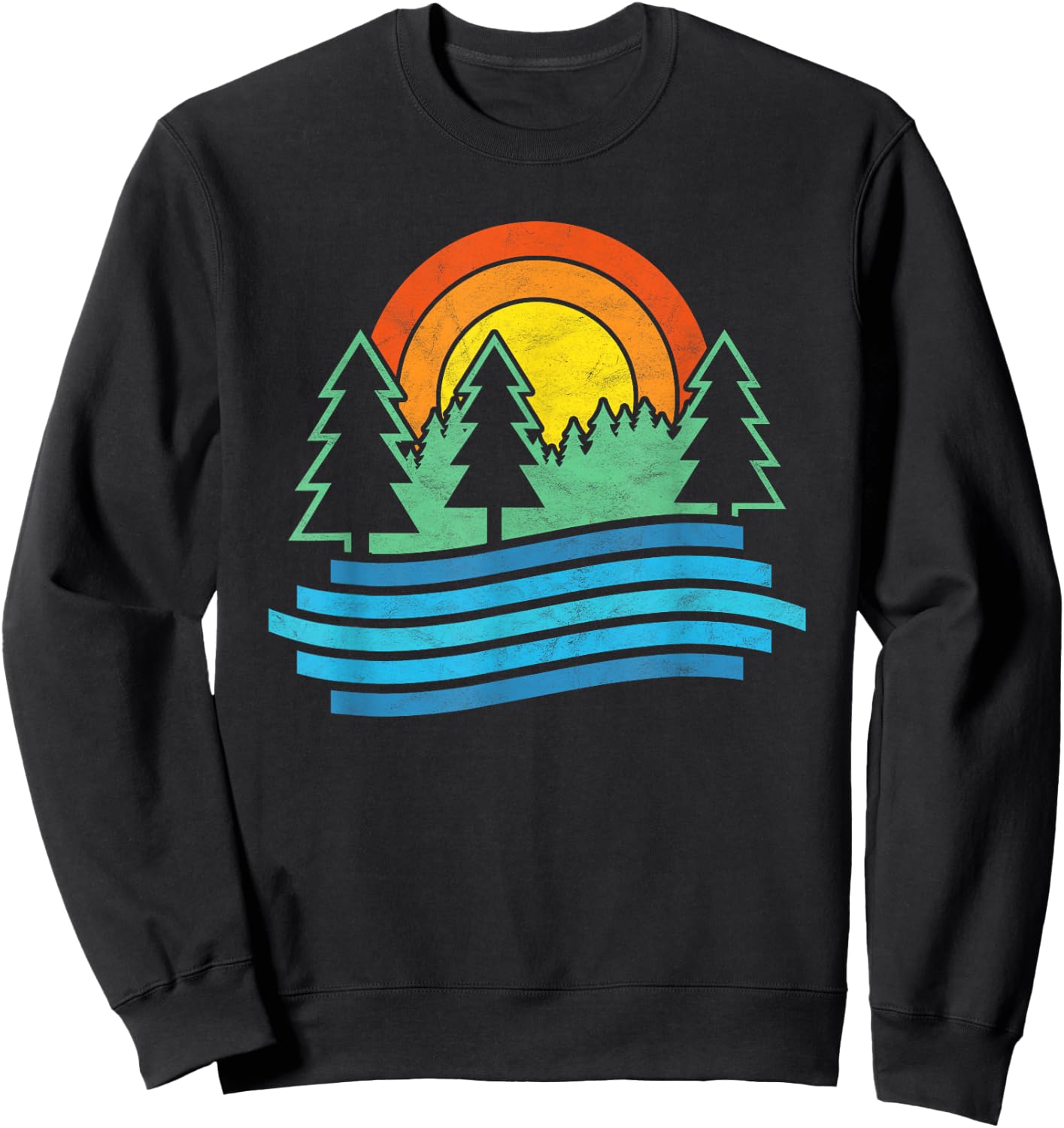 Outdoors Tree & River Design Vintage Nature Shirt Sweatshirt - Sweatshirt | Black