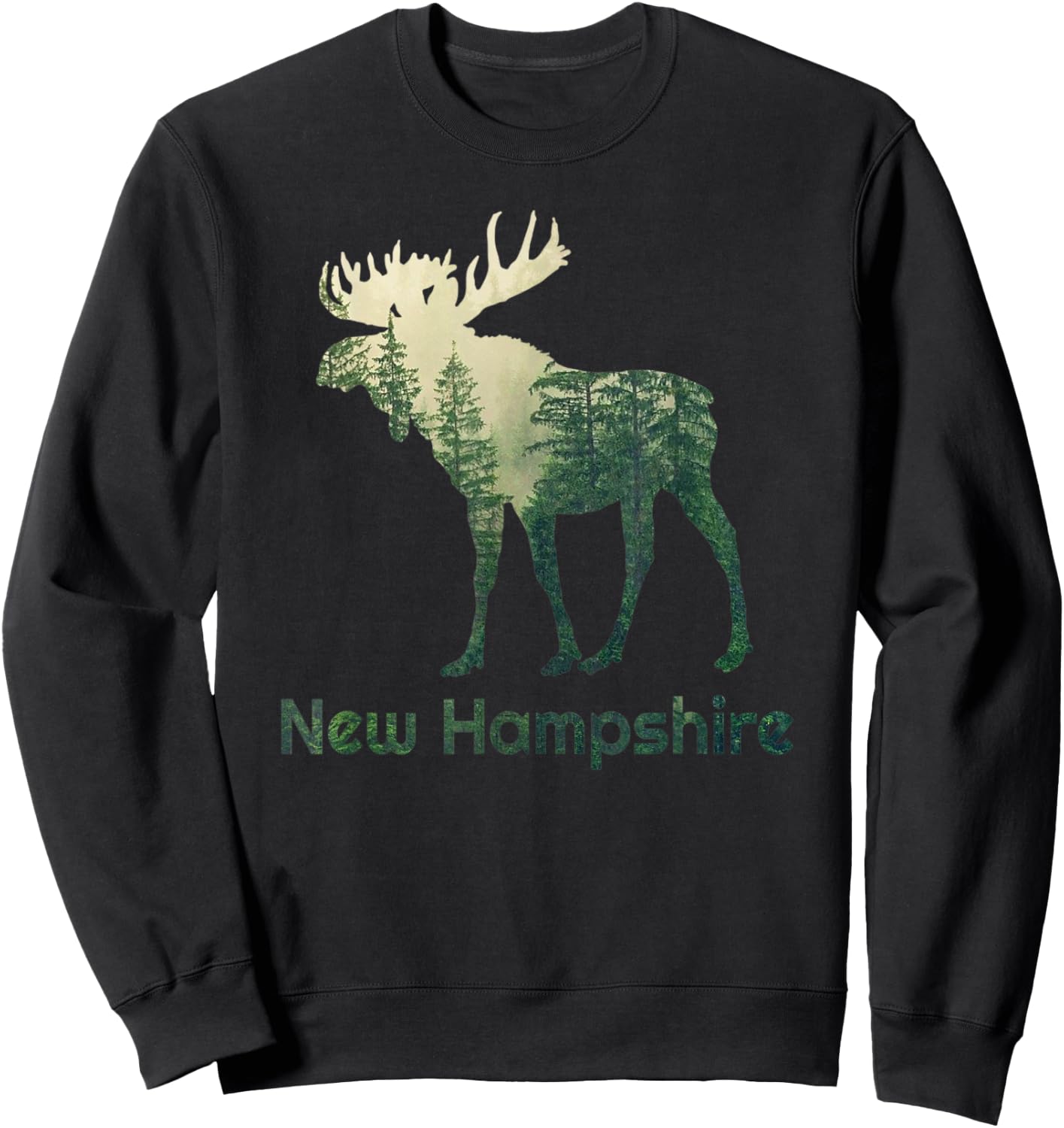 State Of New Hampshire Moose Forest Tree Hunter Wildlife Sweatshirt - Sweatshirt | Black