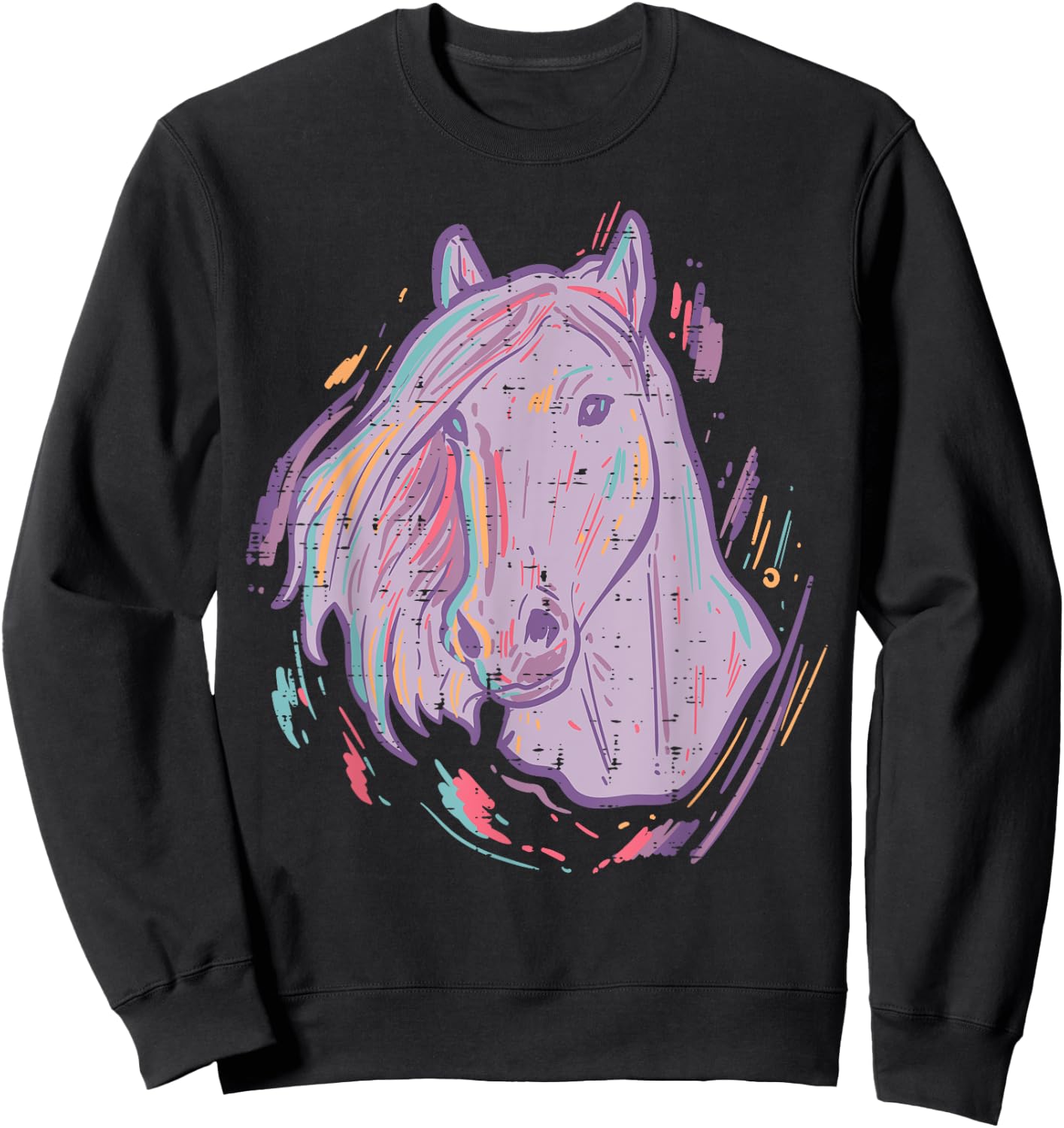 Purple Horse Painting Animal Art Equestrian Men Women Kids Sweatshirt - Sweatshirt | Black