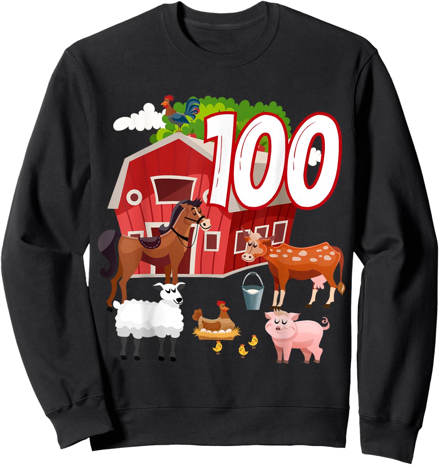 100th Birthday Farming Farm Animal 100 Year Old B-Day Party Sweatshirt - Sweatshirt | Black