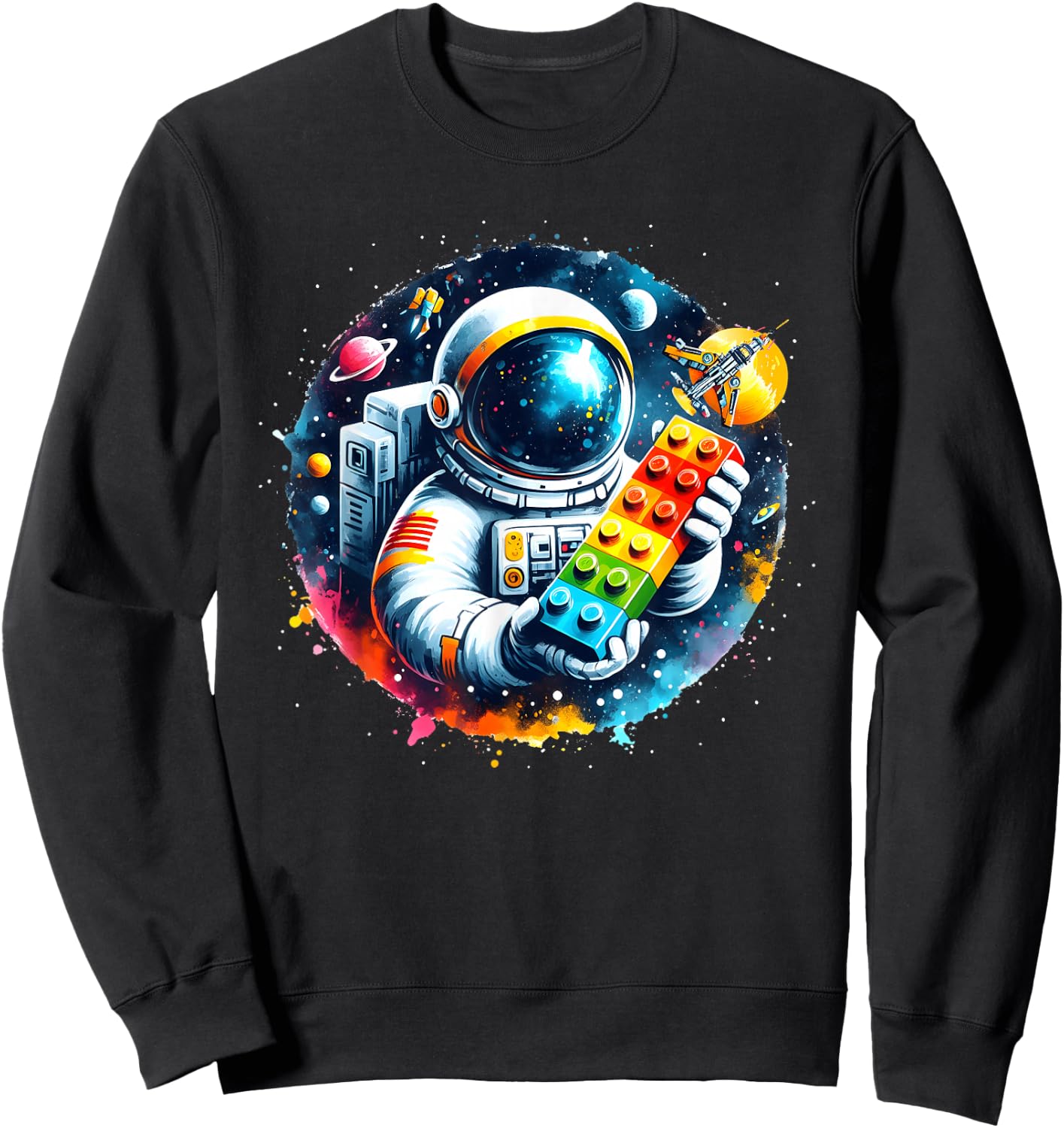 Astronaut Moon Space Shirt Galaxy Shirt Building Blocks STEM Sweatshirt - Sweatshirt | Black
