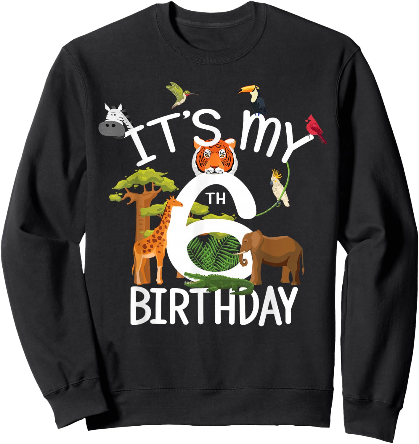 It's My 6th Birthday Boy Zoo Theme 6 Years Old Animal Party Sweatshirt - Sweatshirt | Black