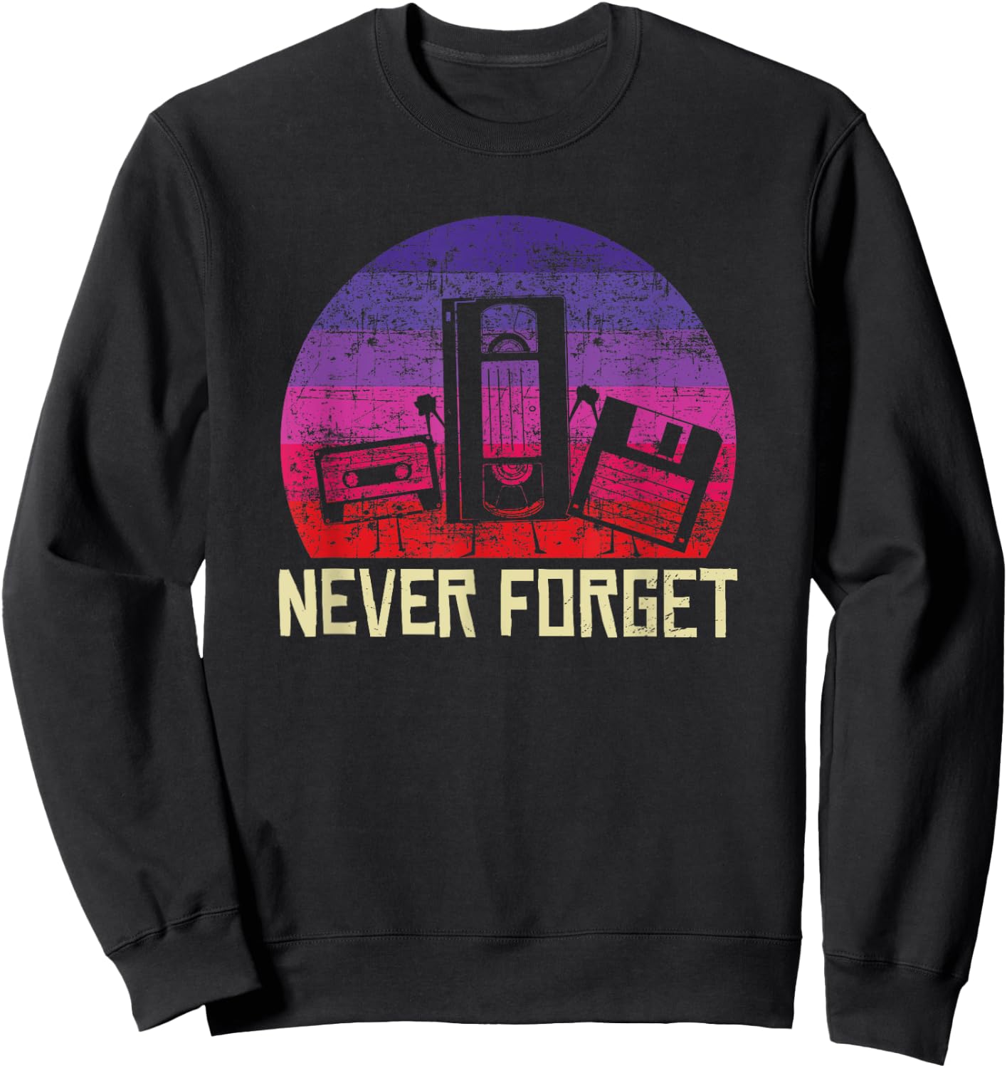 Never Forget Vintage Cassette Floppy Disk VHS Tape retro Sweatshirt - Sweatshirt | Black