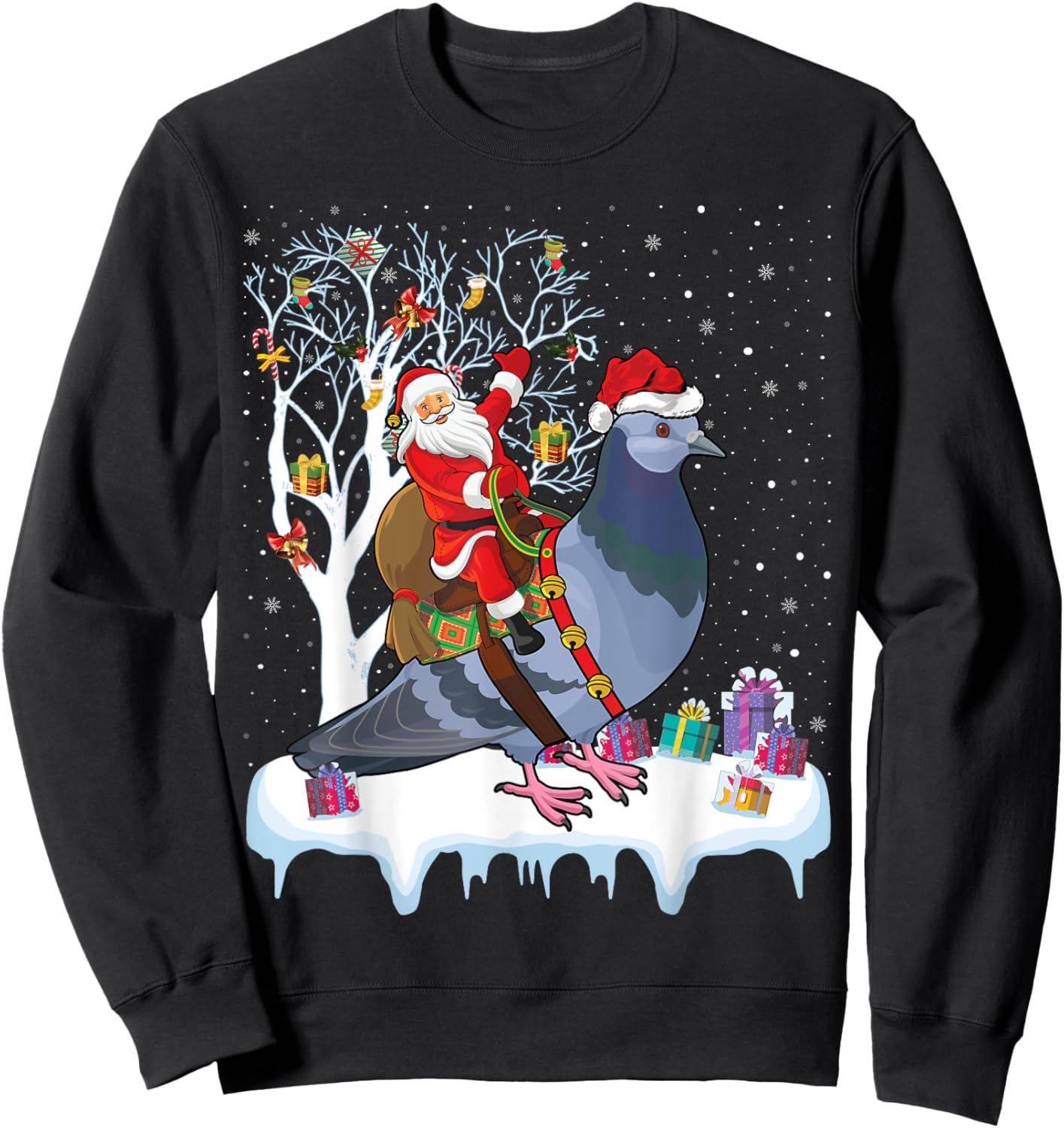 Pigeon Bird Lover Xmas Gift Santa Riding Pigeon Christmas Sweatshirt - Sweatshirt | Black