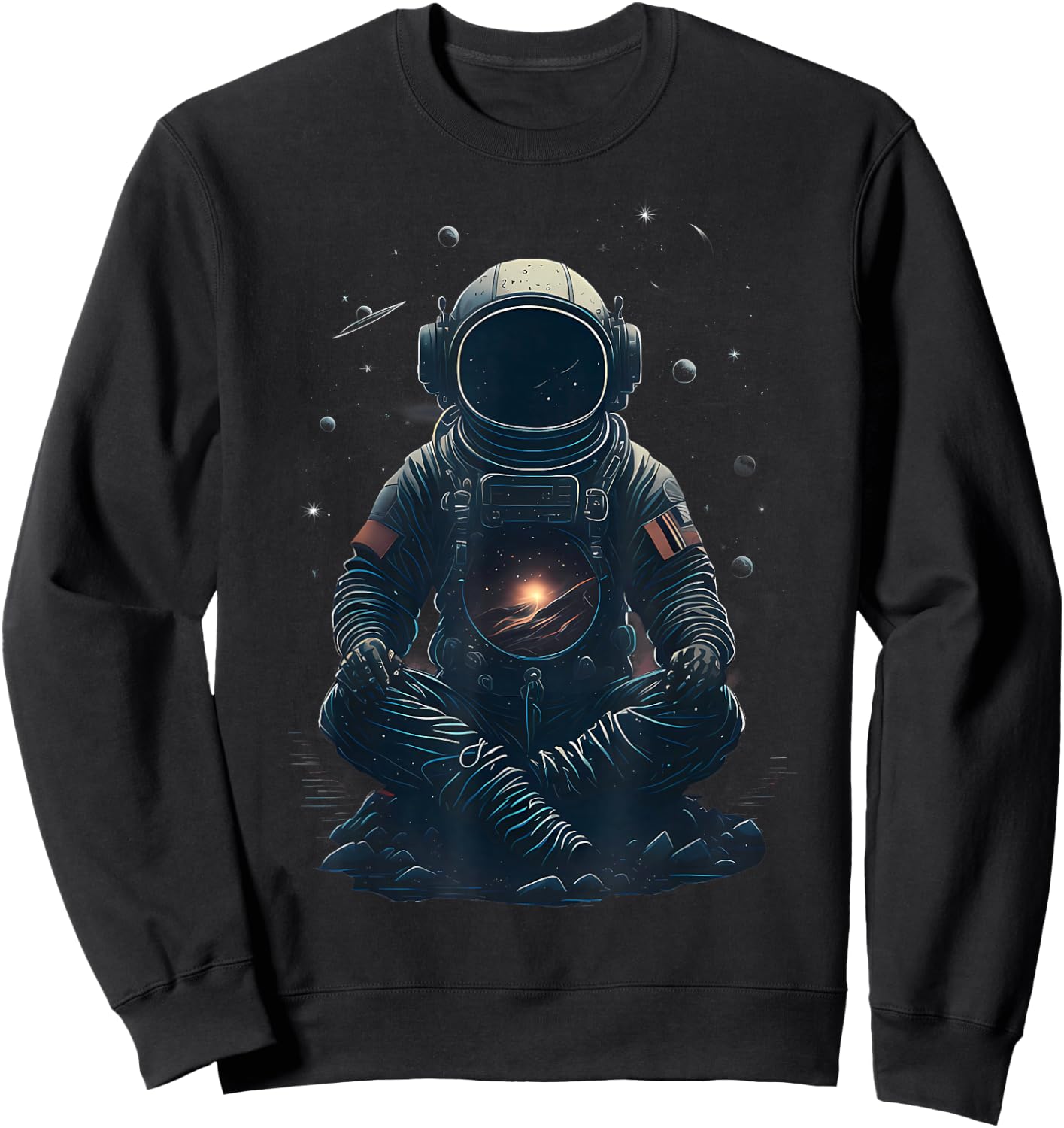 Galaxy Meditating Astronaut Graphic Sweatshirt - Sweatshirt | Black