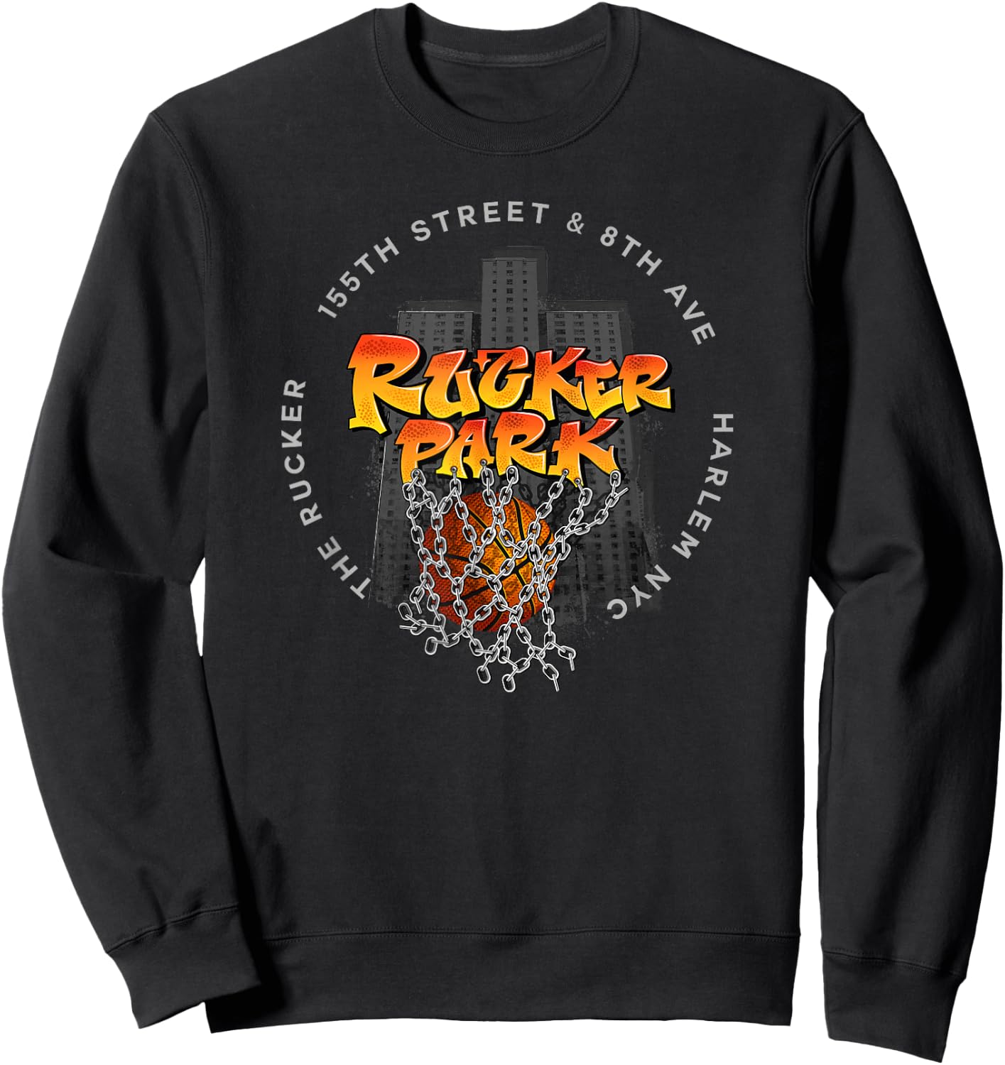 Hooper Culture - Basketball Street Style Rucker Park , Men's Black Small Classic Fit Short Sleeve Sweatshirt - Sweatshirt | Black