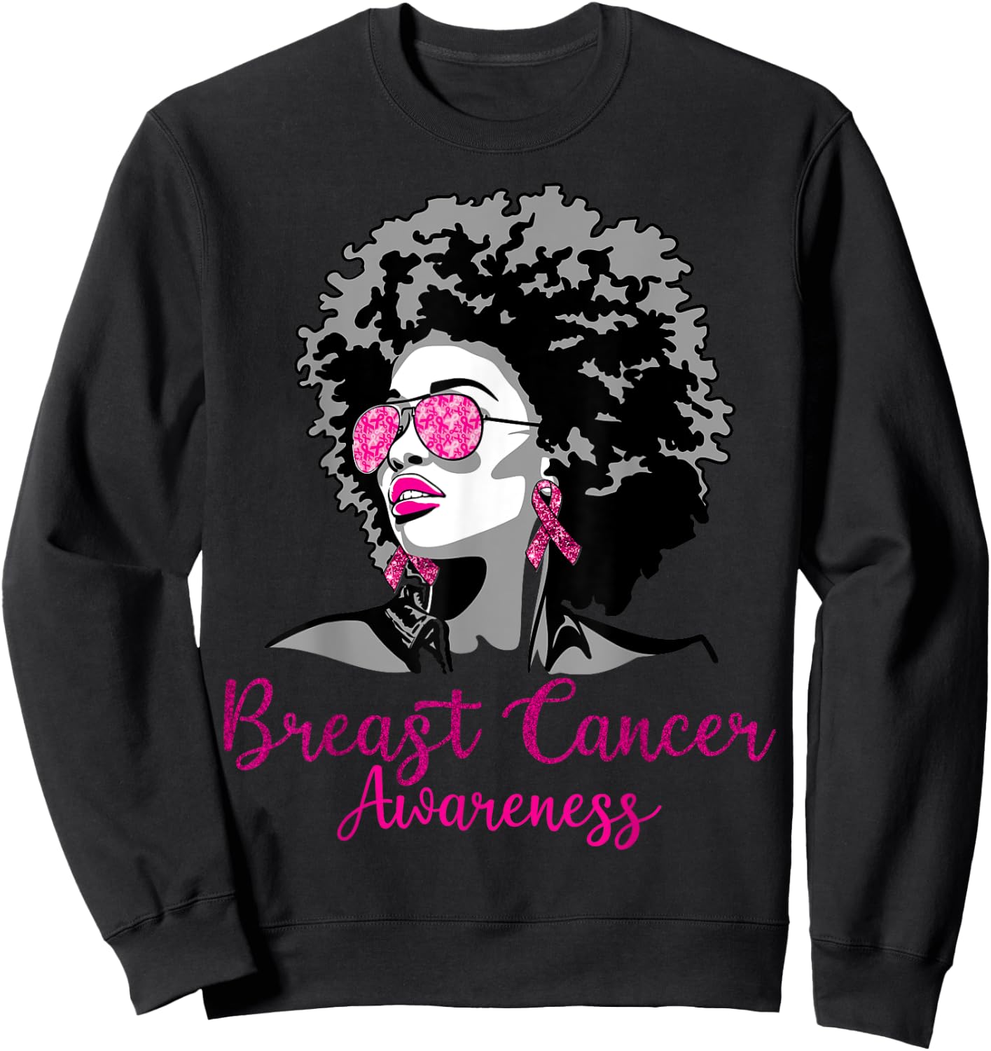 Afro African American Breast Cancer Awareness Black Sweatshirt - Sweatshirt | Black