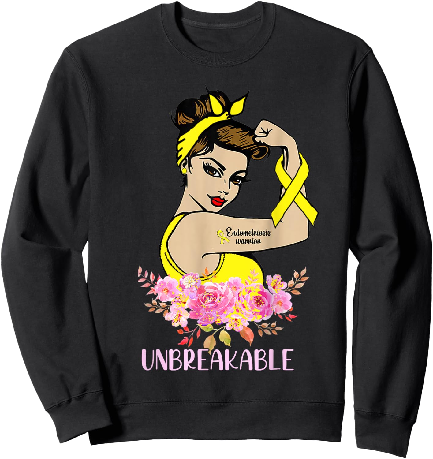 Endometriosis Warrior Unbreakable Arm Tattoo Strong Woman Sweatshirt - Sweatshirt | Black