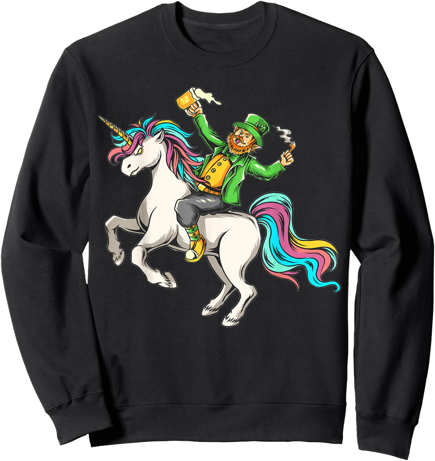 Leprechaun riding a Lepricorn Unicorn St Patricks Day Sweatshirt - Sweatshirt | Black
