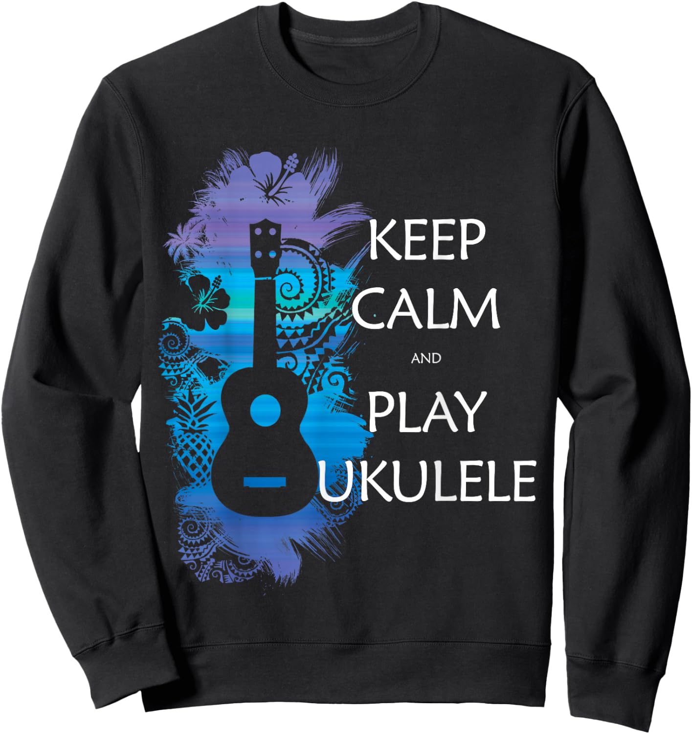 Keep Calm and Play Ukulele Tribal Colour Sweatshirt - Sweatshirt | Black