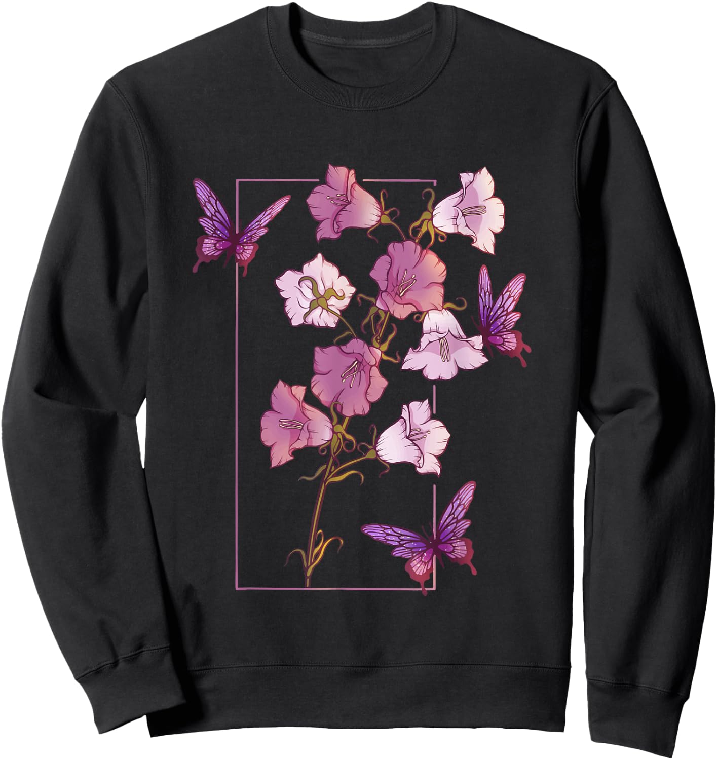 Floral Flower Bellflower Campanula Butterflies Wildflower Sweatshirt - Sweatshirt | Black