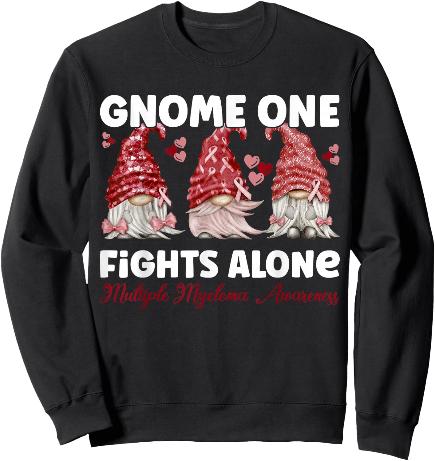 Gnome One Fights Alone Burgundy | Multiple Myeloma Awareness Sweatshirt - Sweatshirt | Black