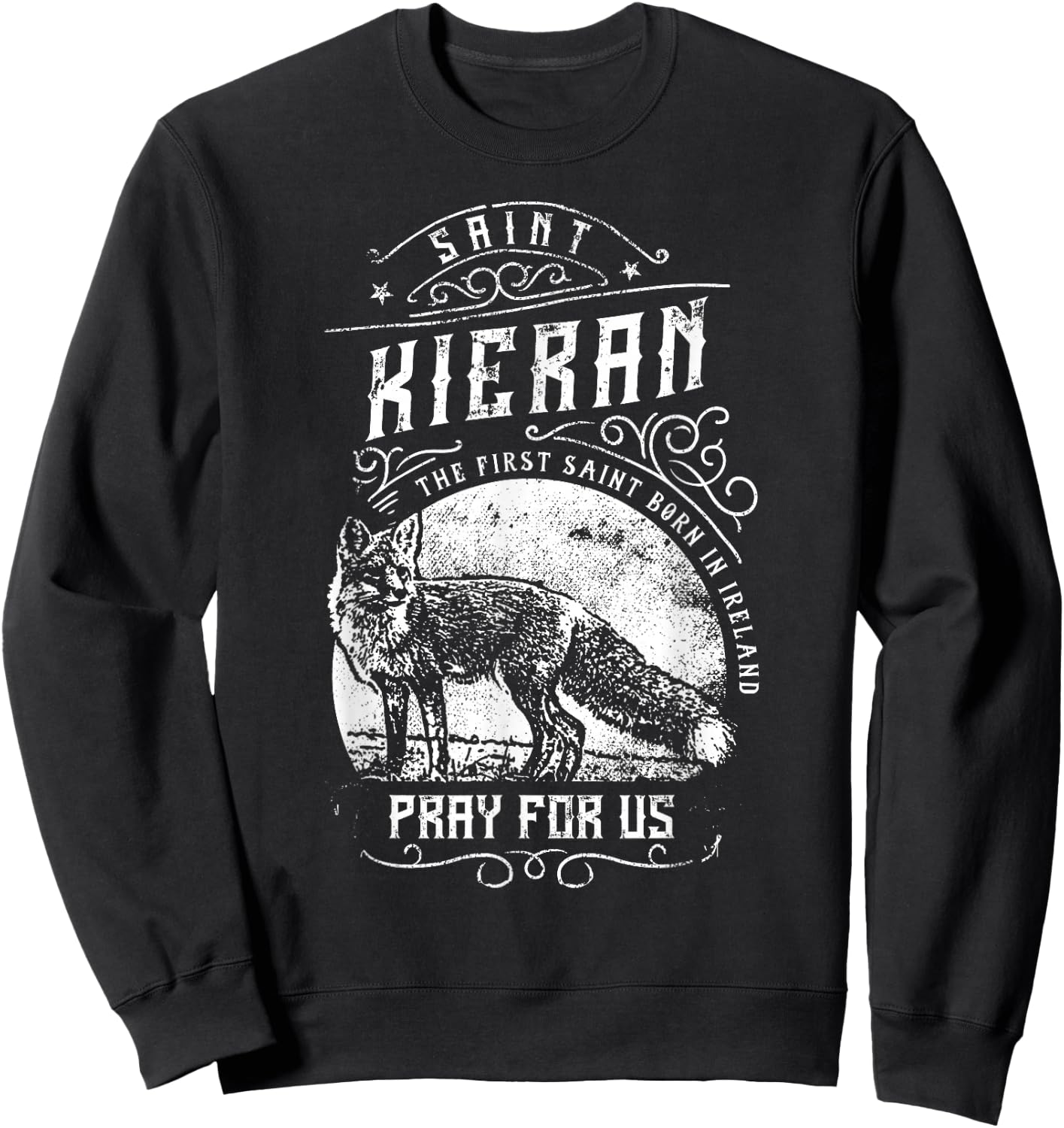 Saint Kieran Fox Catholic Irish Saints Sweatshirt - Sweatshirt | Black