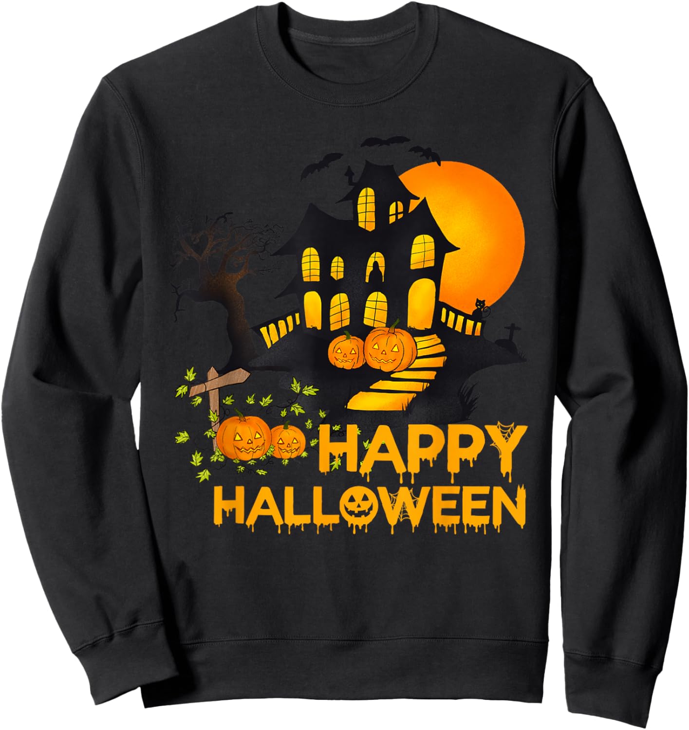 Happy Halloween Spooky Pumpkin Haunted House Men Women Kids Sweatshirt - Sweatshirt | Black