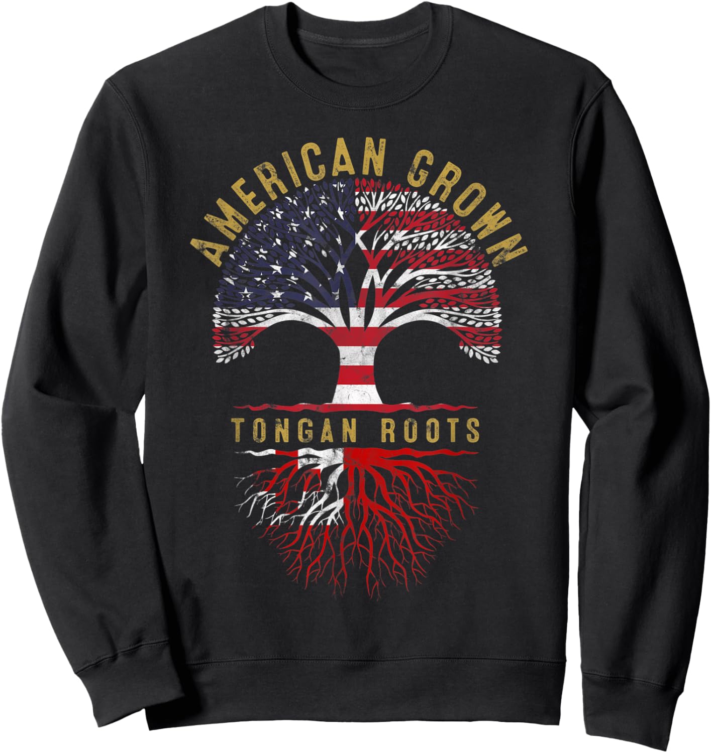 American Grown Tongan Roots Tree Flag Family Heritage Sweatshirt - Sweatshirt | Black