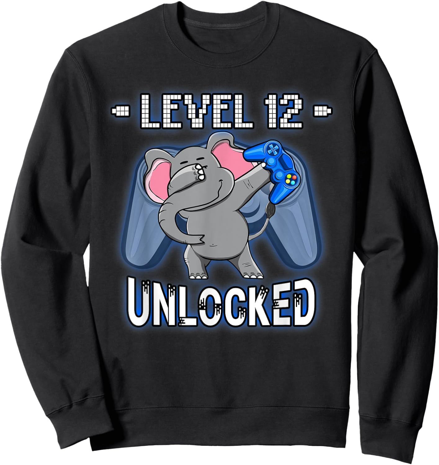 Level 12 Unlocked Funny Dabbing Elephant Gamer 12th Birthday Sweatshirt - Sweatshirt | Black