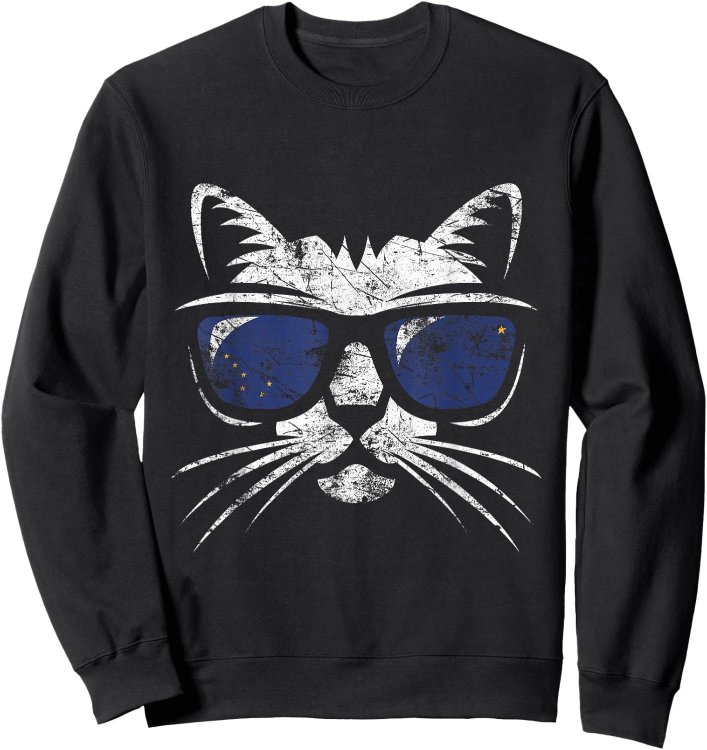 Funny Cat Vintage Alaska State Flag Sweatshirt - Sweatshirt | Black