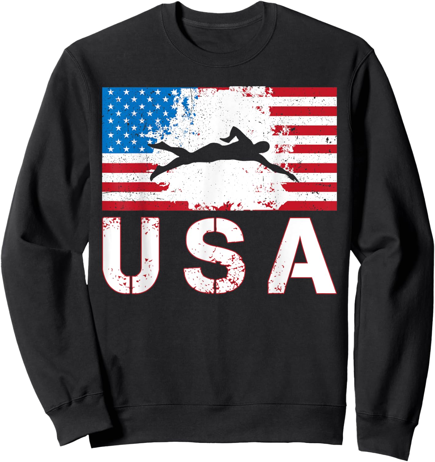 Swimming USA team American flag US swimmer men women kids Sweatshirt - Sweatshirt | Black
