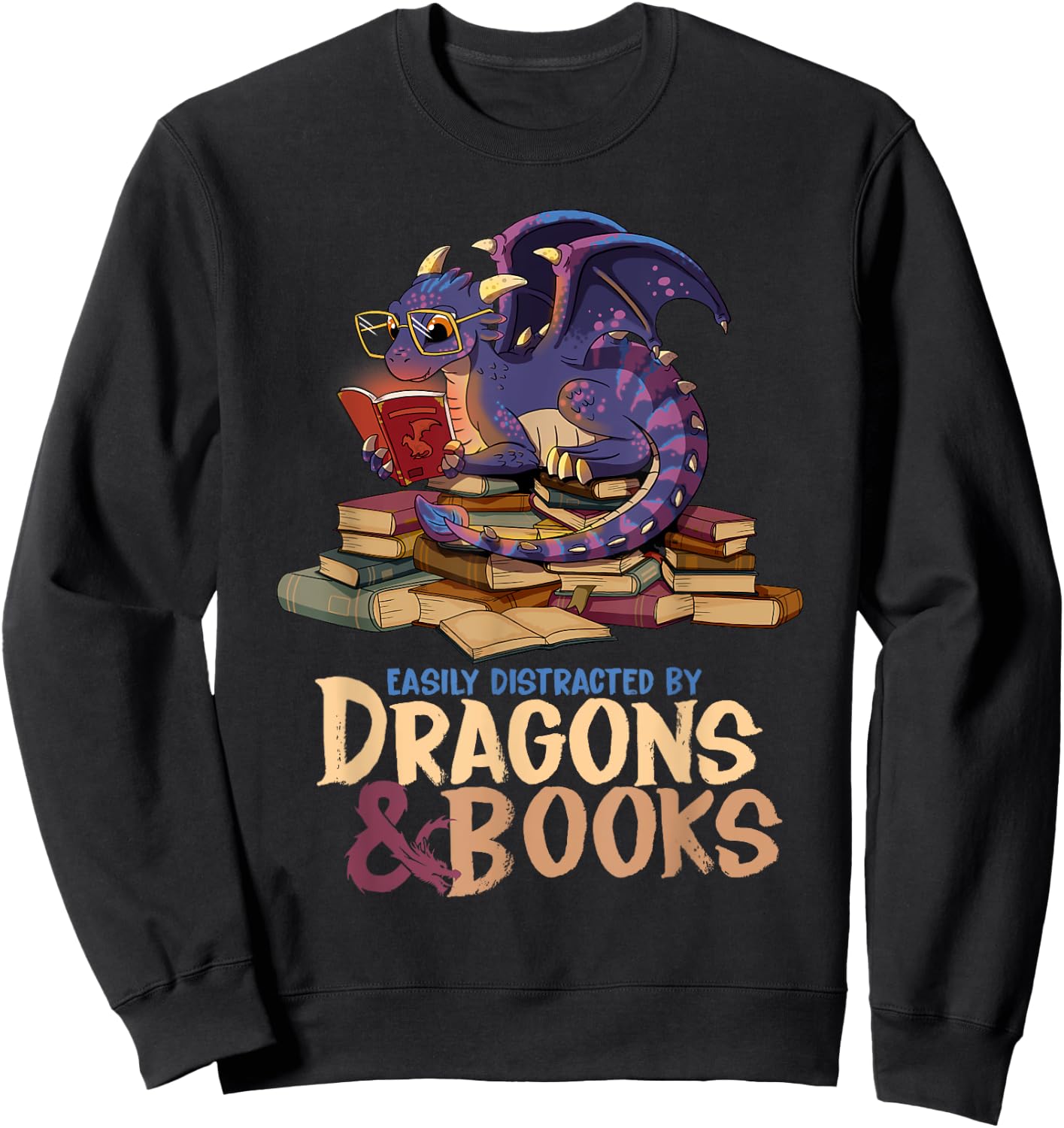 Easily Distracted By Dragons And Books Dragon Book Lover Sweatshirt - Sweatshirt | Black