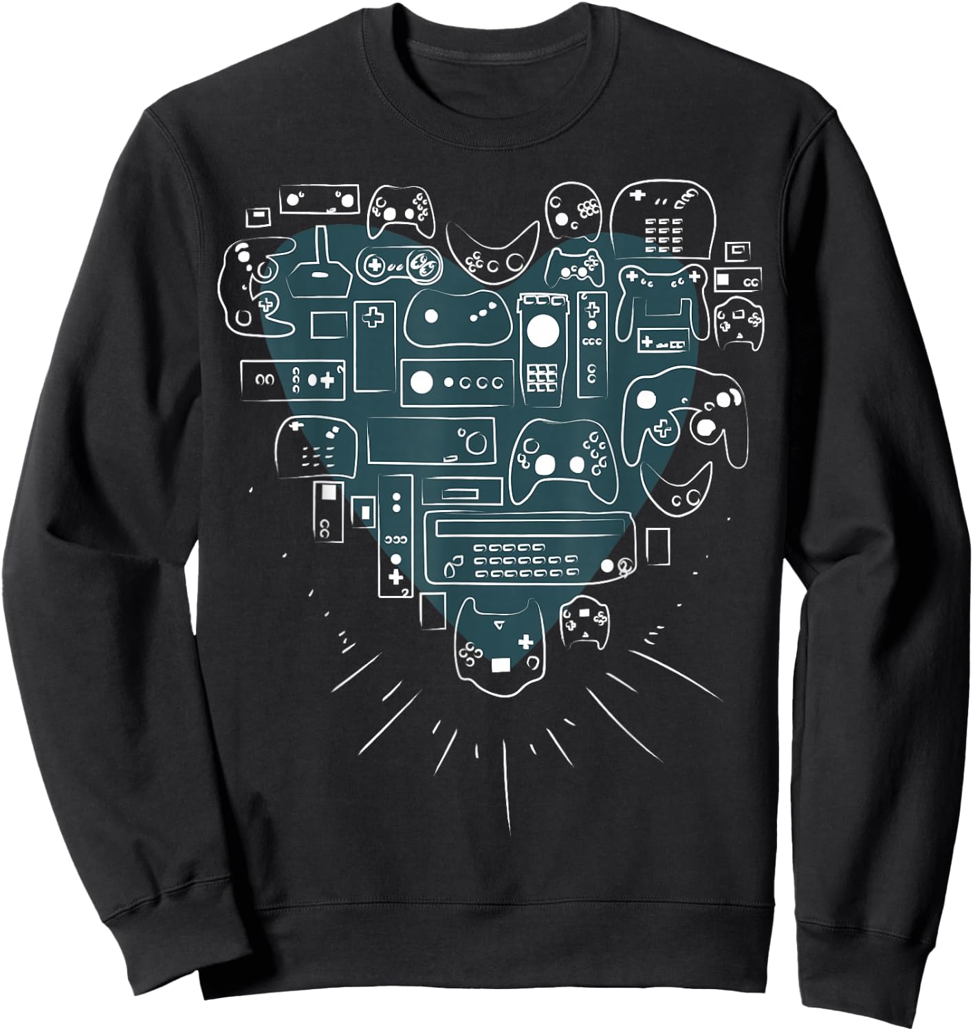 Retro Gaming Heart Video Game Controllers Gamer Sweatshirt - Sweatshirt | Black