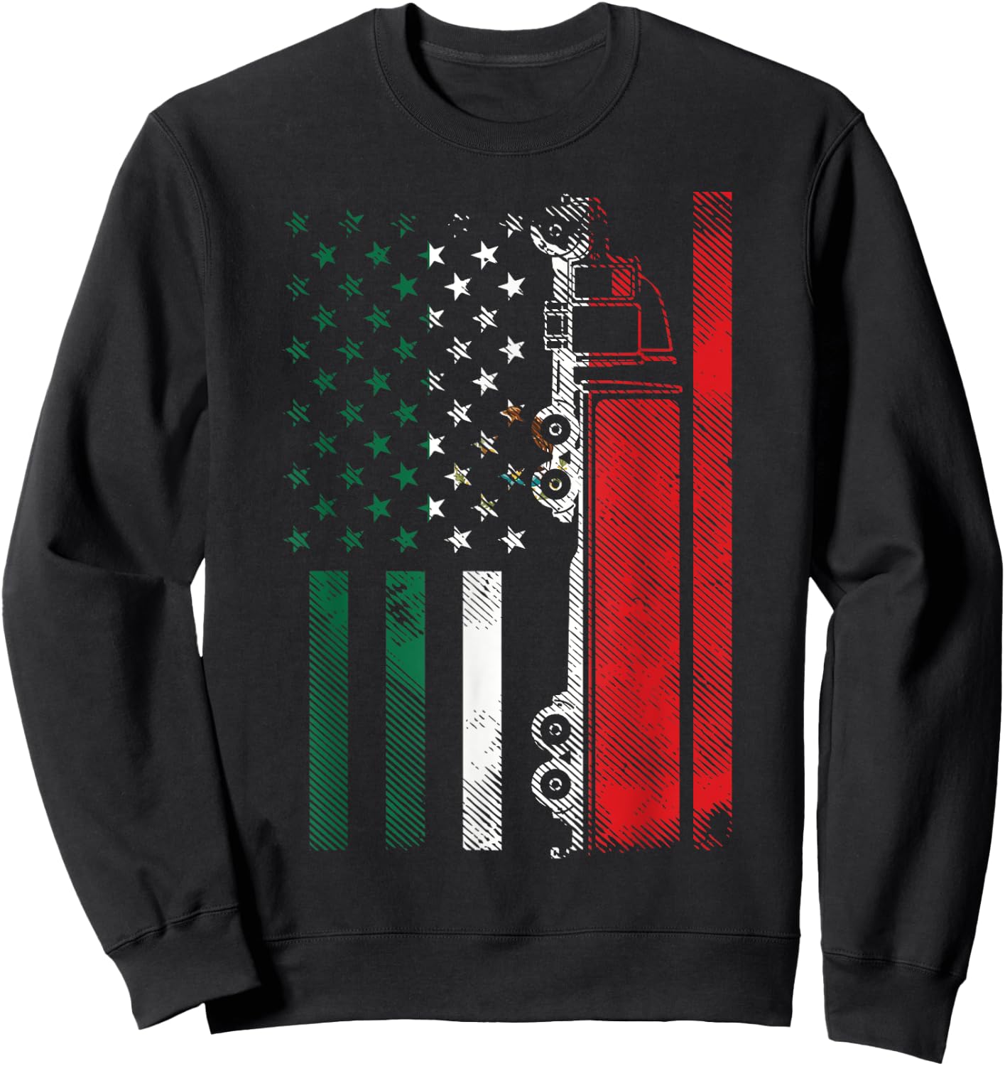 American Mexican Flag Semi Truck Cinco De Mayo Trucker Men Sweatshirt - Sweatshirt | Black