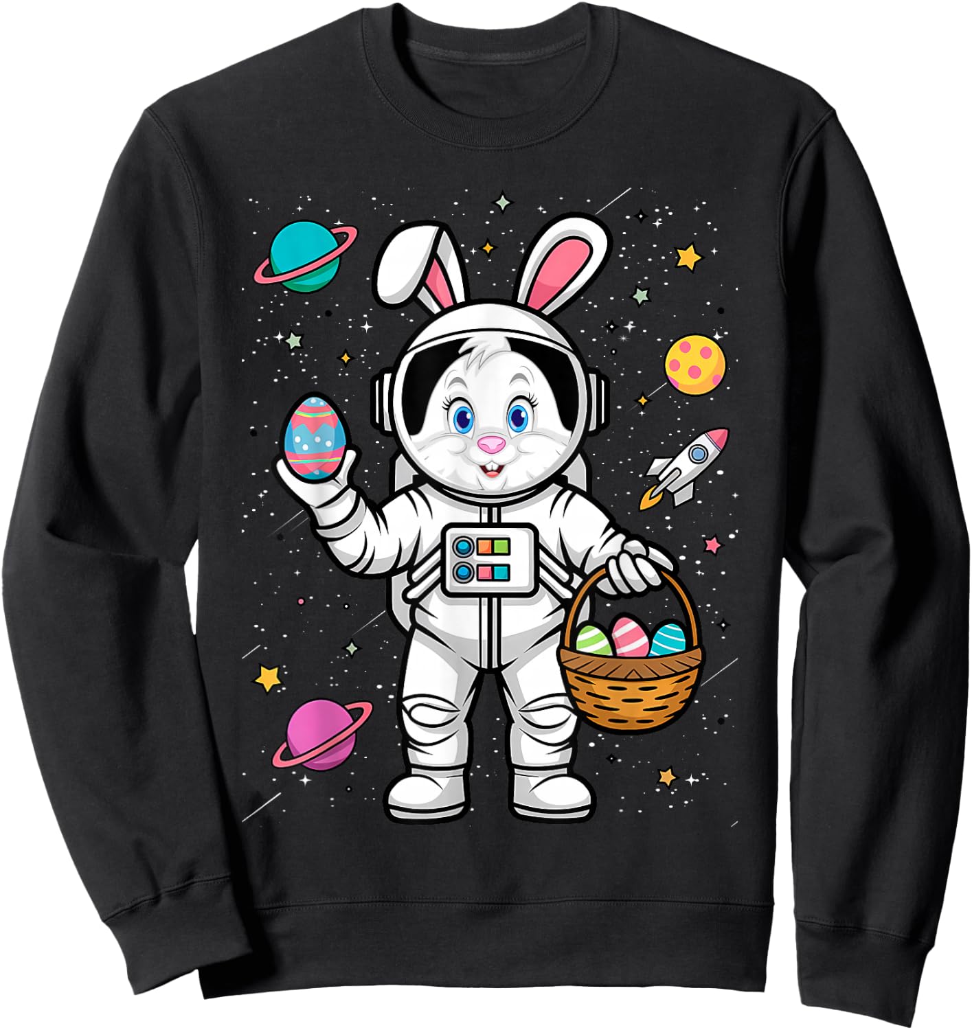 Happy Easter Day Bunny Egg astronaut Space Boys Girls Sweatshirt - Sweatshirt | Black