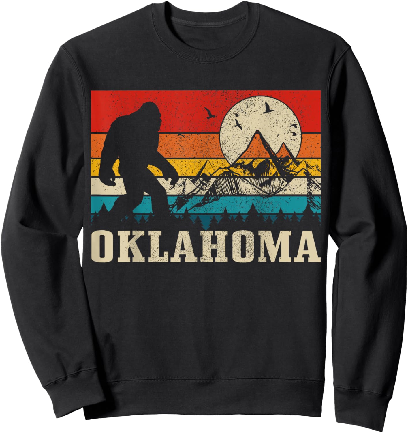 Oklahoma Bigfoot Vintage Mountains Hiking Camping Gift Sweatshirt - Sweatshirt | Black