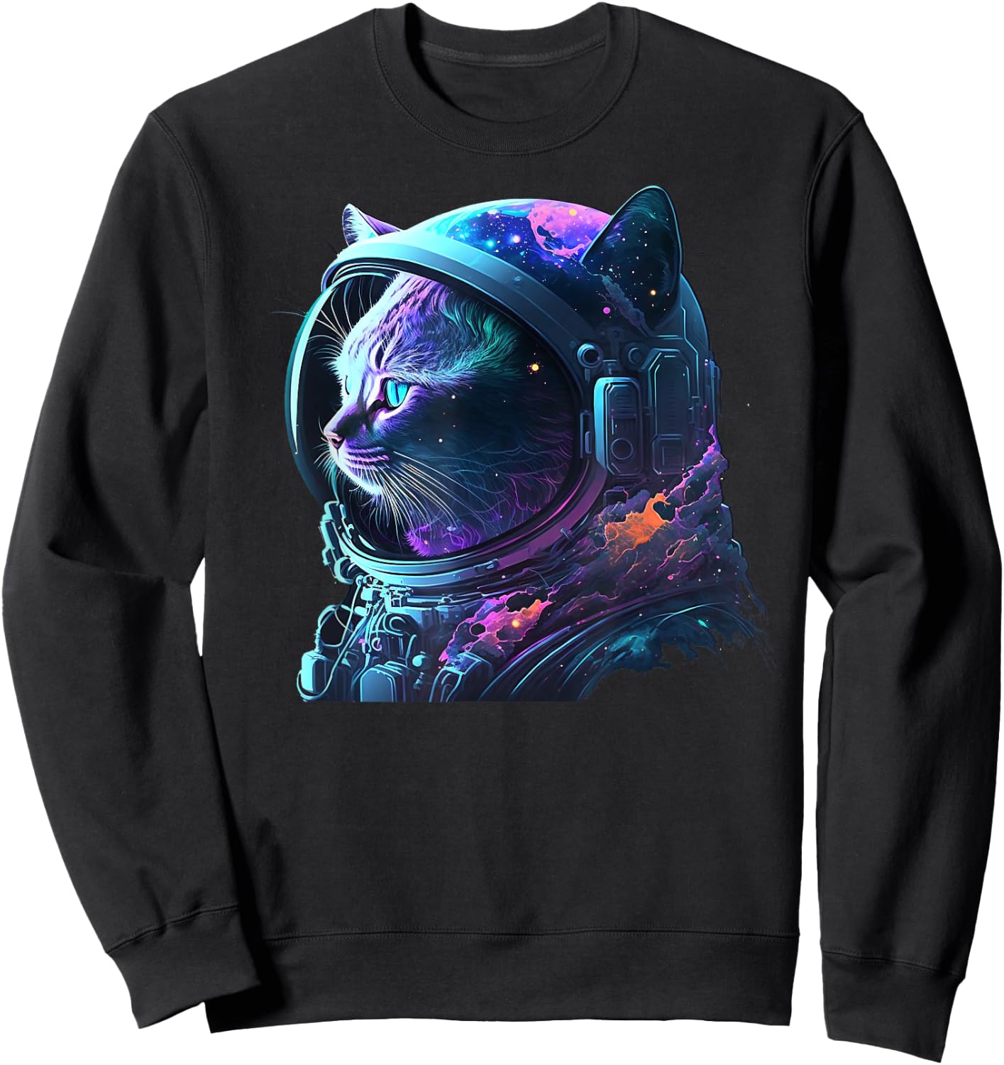 Cat Astronaut in Space Suit and Helmet in the Cosmos Funny Sweatshirt - Sweatshirt | Black
