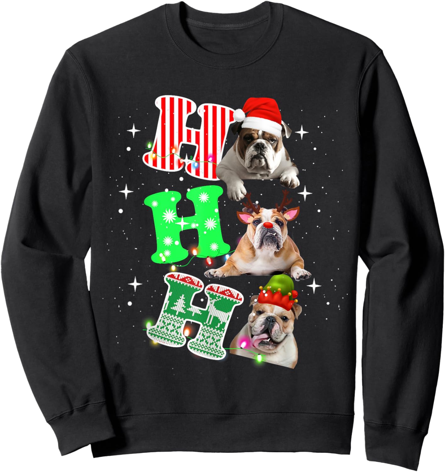 Ho Ho Ho English Bulldog Santa reindeer Christmas Men Women Kids Sweatshirt - Sweatshirt | Black