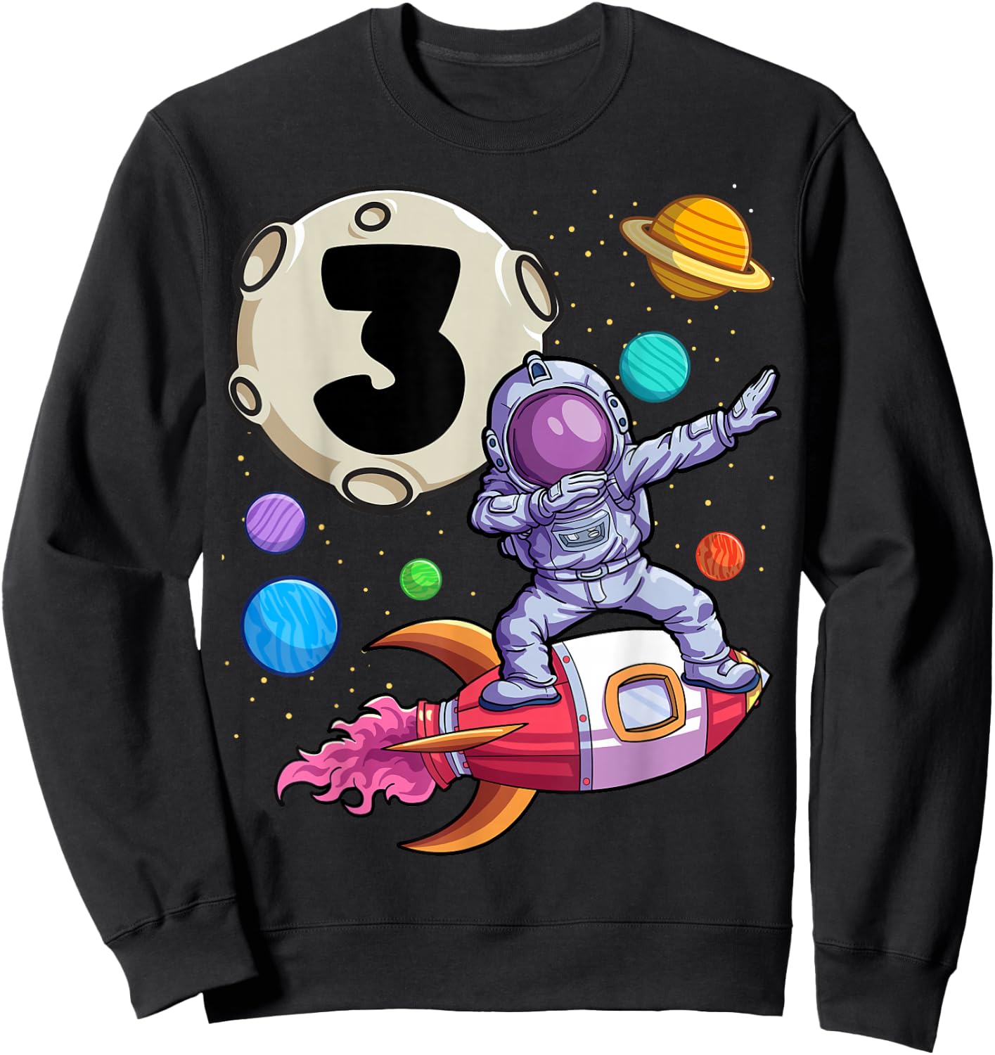 Dabbing Astronaut 3 Yrs Old Birthday Boy Space 3rd Birthday Sweatshirt - Sweatshirt | Black
