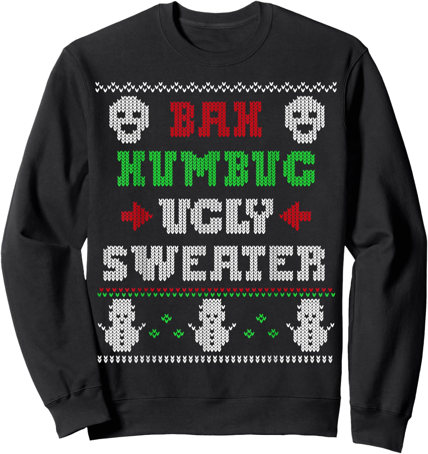Bah Humbug Skull Santa's Favorite Christmas Pajama Sweater Sweatshirt - Sweatshirt | Black