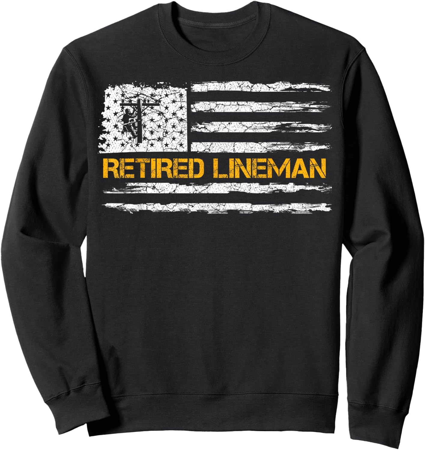 Vintage USA Flag Retired Electric Cable Lineman Retirement Sweatshirt - Sweatshirt | Black