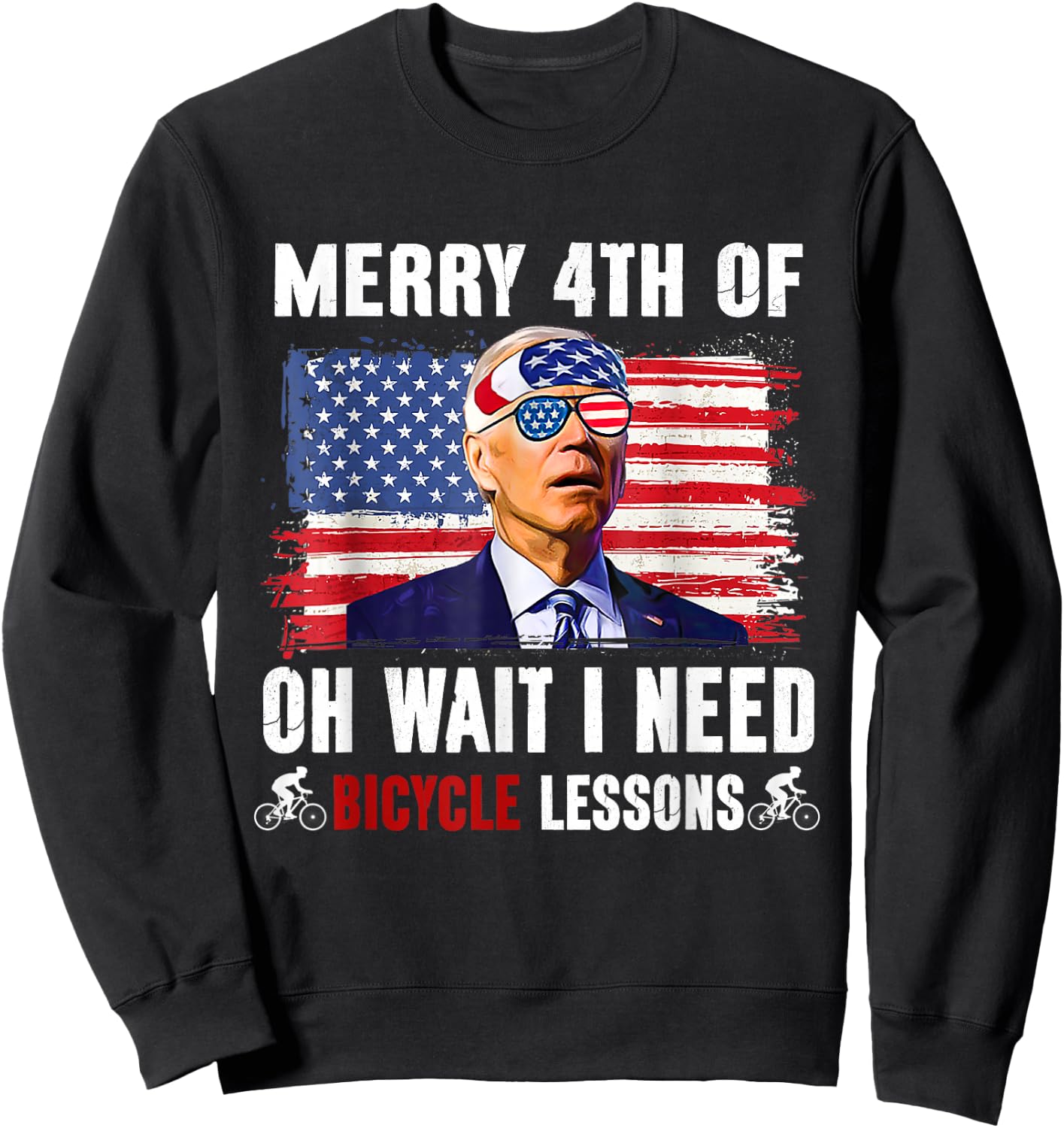 Merry 4th Of July Biden Bike Bicycle Falls Off Funny Men Sweatshirt - Sweatshirt | Black