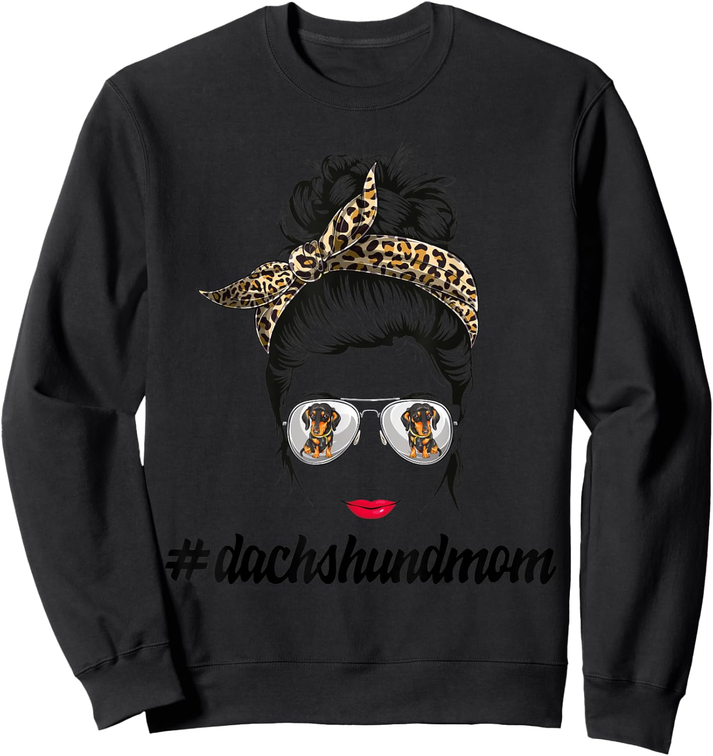 Dachshund Dog Mom Messy Bun Leopard Women Puppy Pet Lover Sweatshirt - Sweatshirt | Black