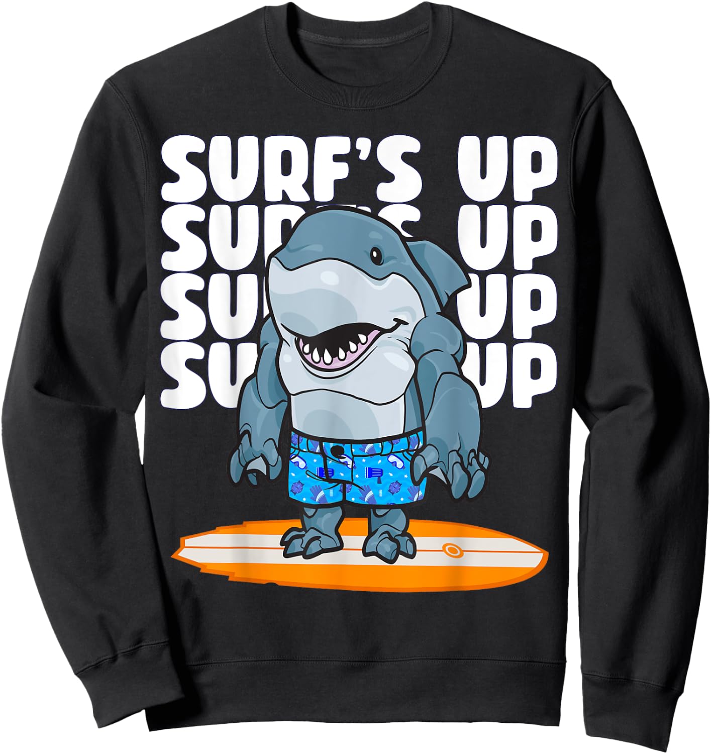 Ocean Surf's Up King of the Surfer Shark Surfer Camp Beach Women Girls Kids Sweatshirt - Sweatshirt | Black