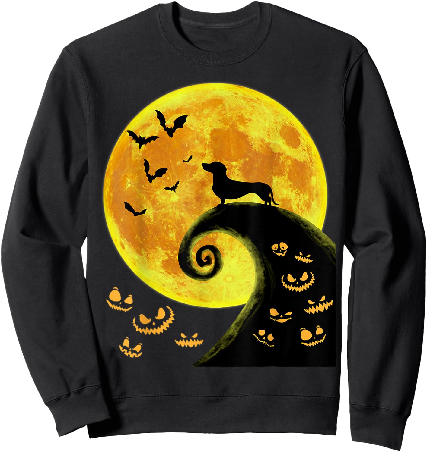 Funny Dachsund And Moon Halloween Costume Weiner Dog Lover Sweatshirt - Sweatshirt | Black