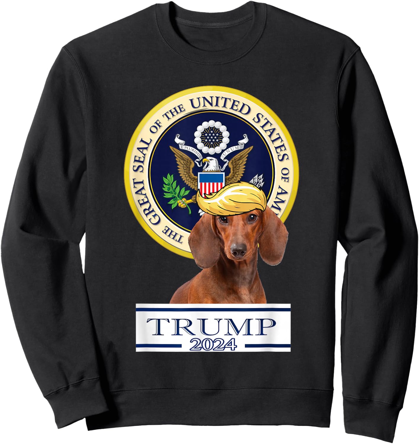 Trump 2024 Dog Trump 2024 Dachshund , Adult , Grey, Short Sleeve, 3XL, Regular Fit, Cotton/Polyester Blend Sweatshirt - Sweatshirt | Black
