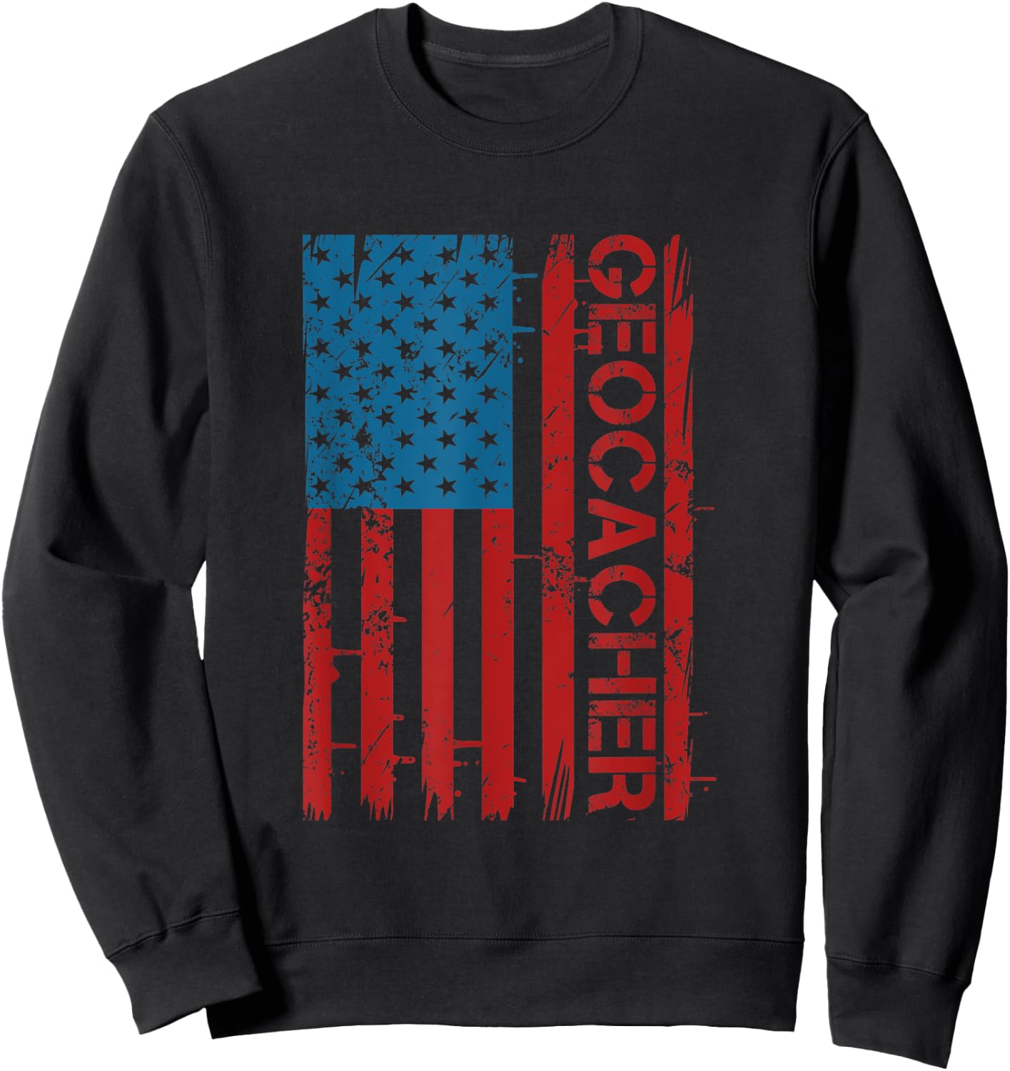 Patriotic American Flag Geocaching Fan For Patriot Geocacher Women Men Sweatshirt - Sweatshirt | Black